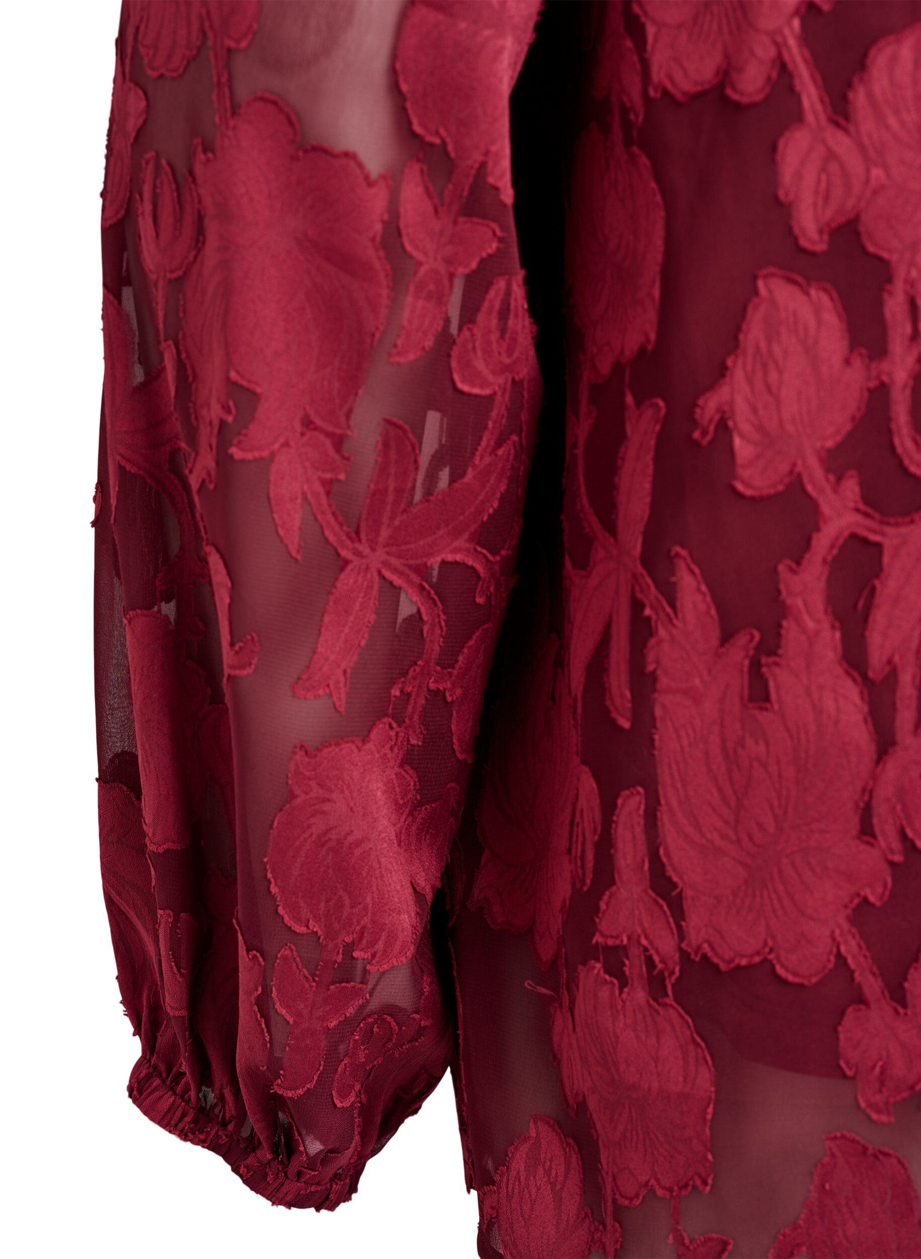 Zizzi Blouse avec boutons et motif fleuri, Bordeaux fonc&eacute;, Packshot image number 3