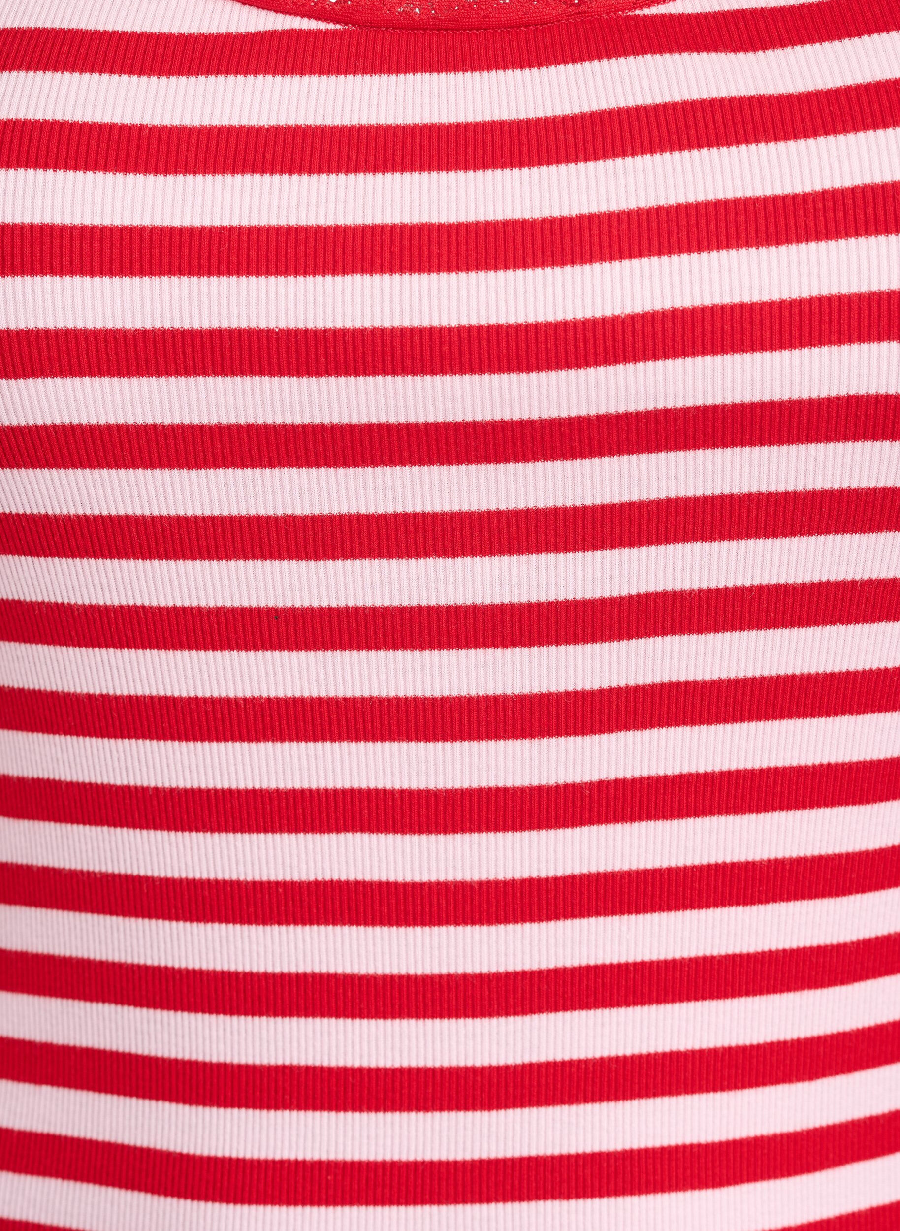 Zizzi Top ray&eacute; &agrave; texture c&ocirc;tel&eacute;e avec finition en dentelle, Rose, Packshot image number 2