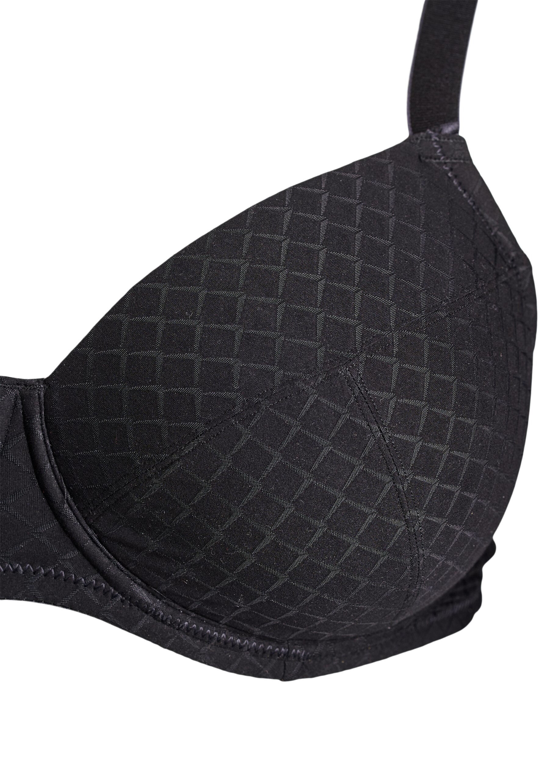 ZizziGepolsterter BH aus Mikrofaser mit Karomuster, Schwarz, Packshot image number 2