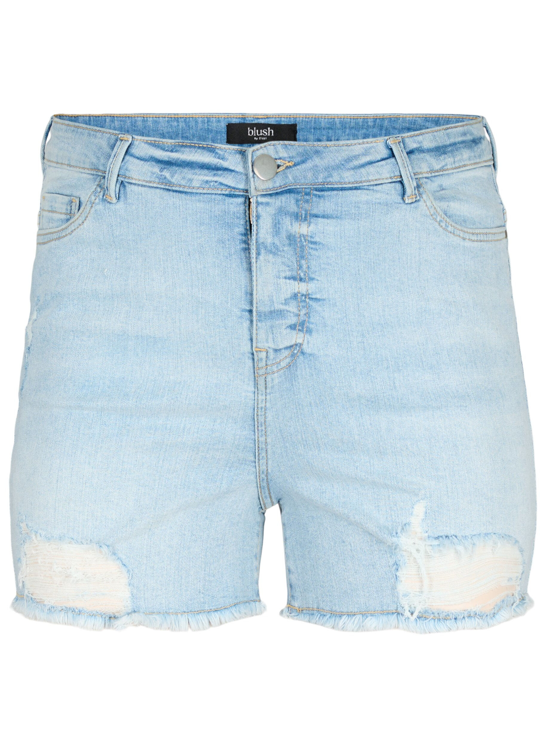 Zizzi Denim-Shorts mit Distressed-Effekt, Light Blue Denim, Packshot image number 0