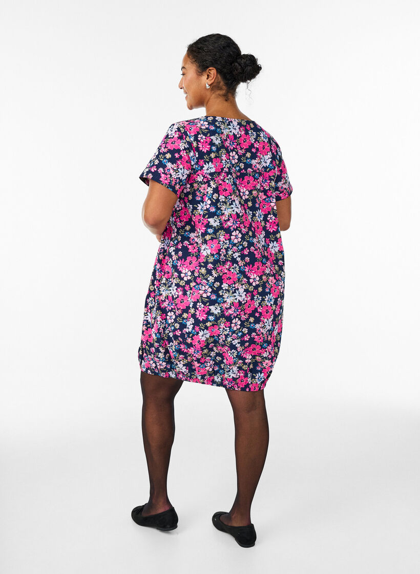 Robe en coton &agrave; manches courtes avec imprim&eacute;, Bleu, Model image number 2