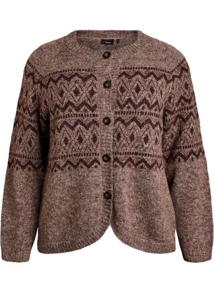 Strickjacke mit Jacquardmuster, Braun, Packshot image number 0