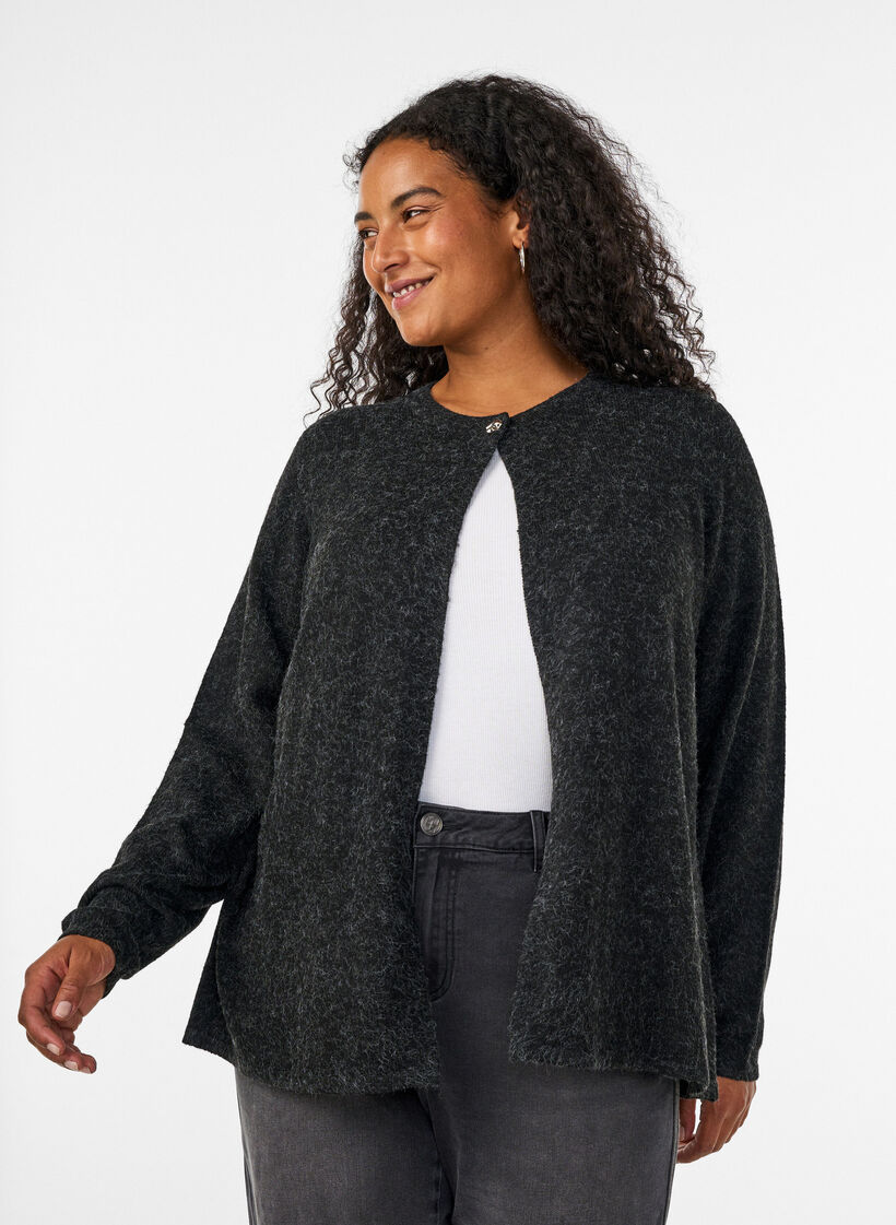 Strickjacke mit Rundhalsausschnitt und Knopfverschluss, Grau, Model image number 0