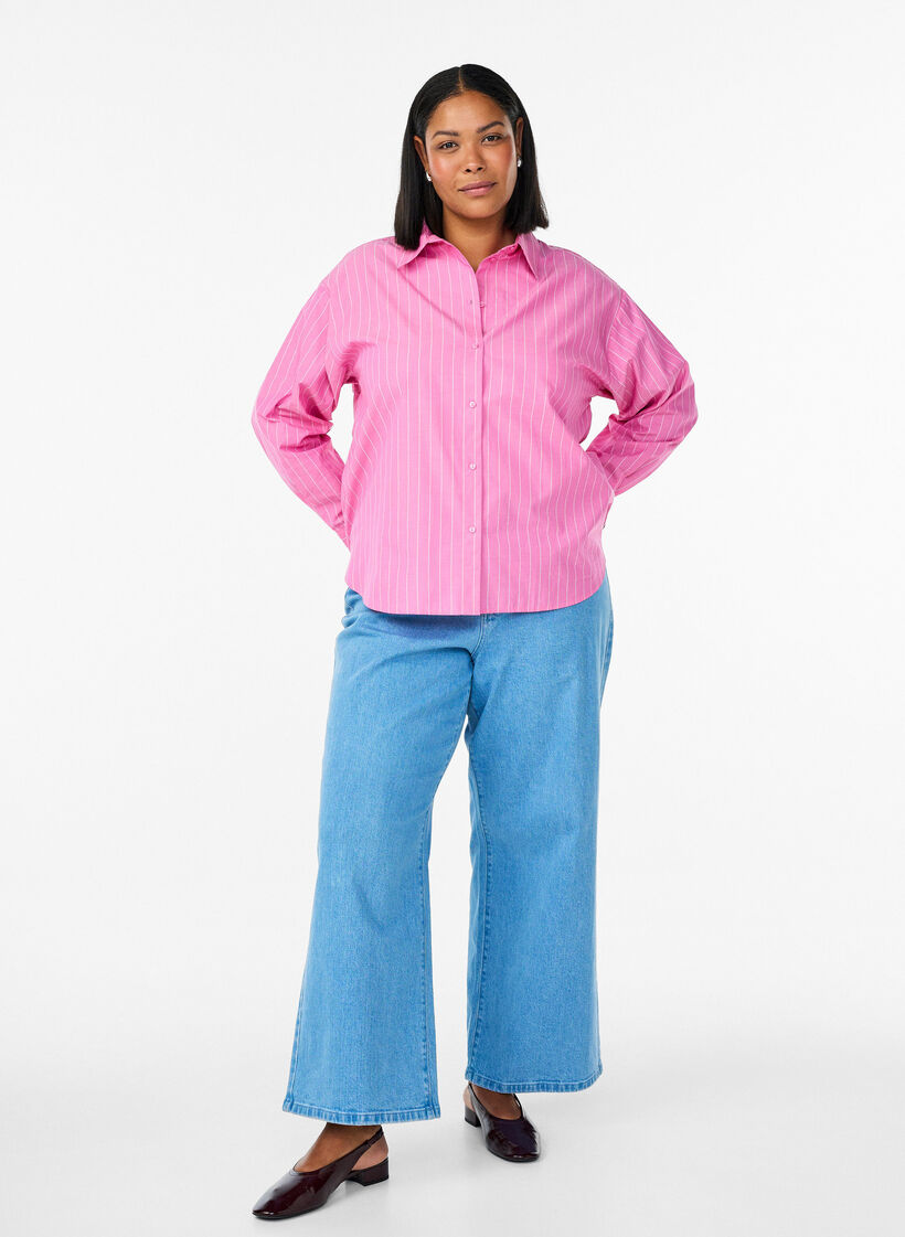 Chemisier &agrave; fines rayures avec lien &agrave; nouer dans le dos, Rose, Model image number 1