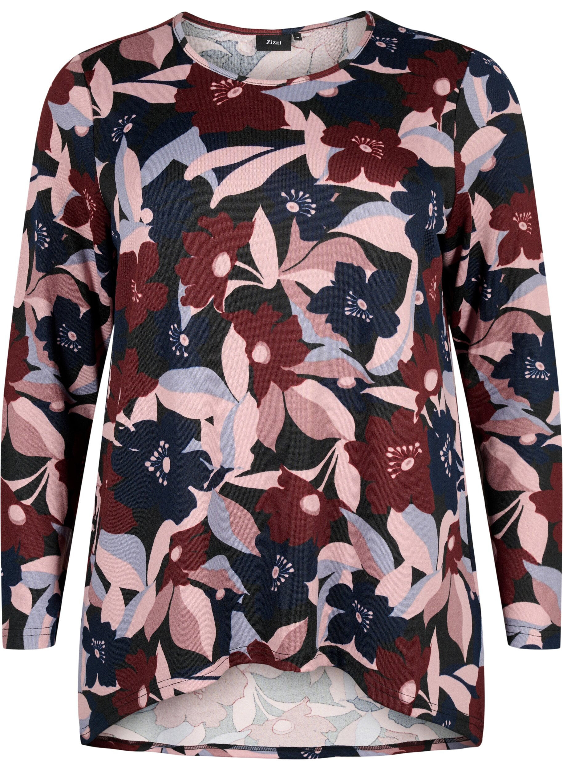 Zizzi Gebl&uuml;mte Bluse mit langen &Auml;rmeln, Black Rose Flower, Packshot image number 0