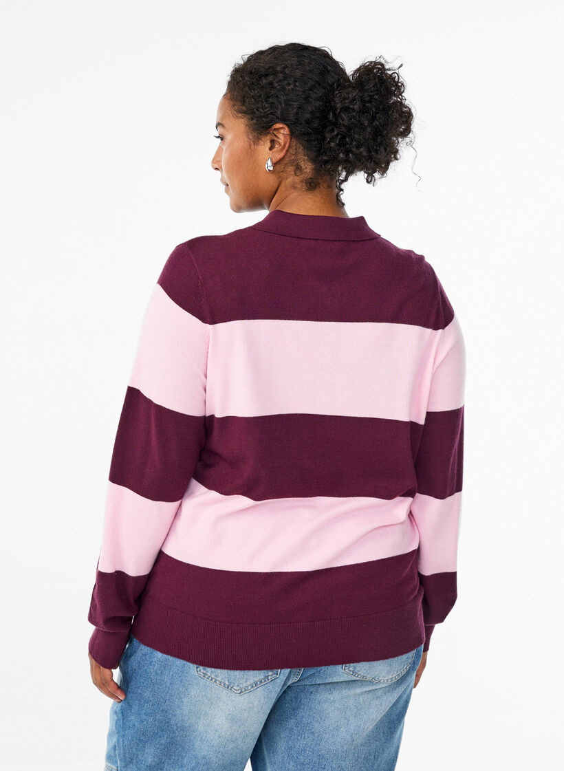 Chemisier en maille avec col, Bordeaux, Model image number 2