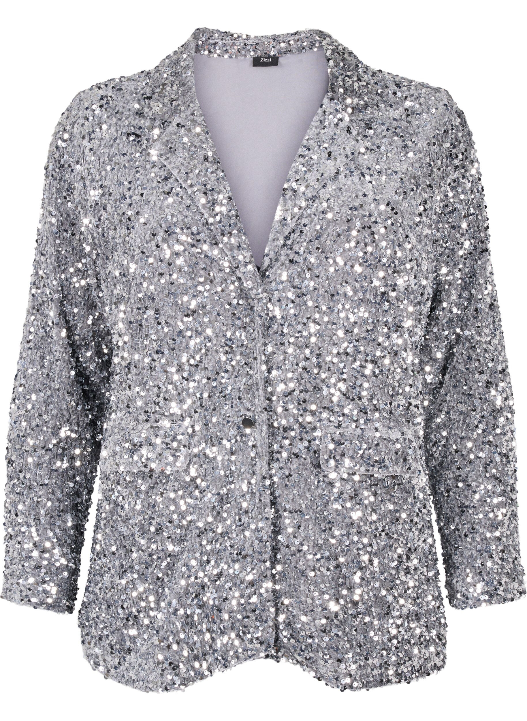Zizzi Blazer &agrave; paillettes avec des poches, Silver, Packshot image number 0