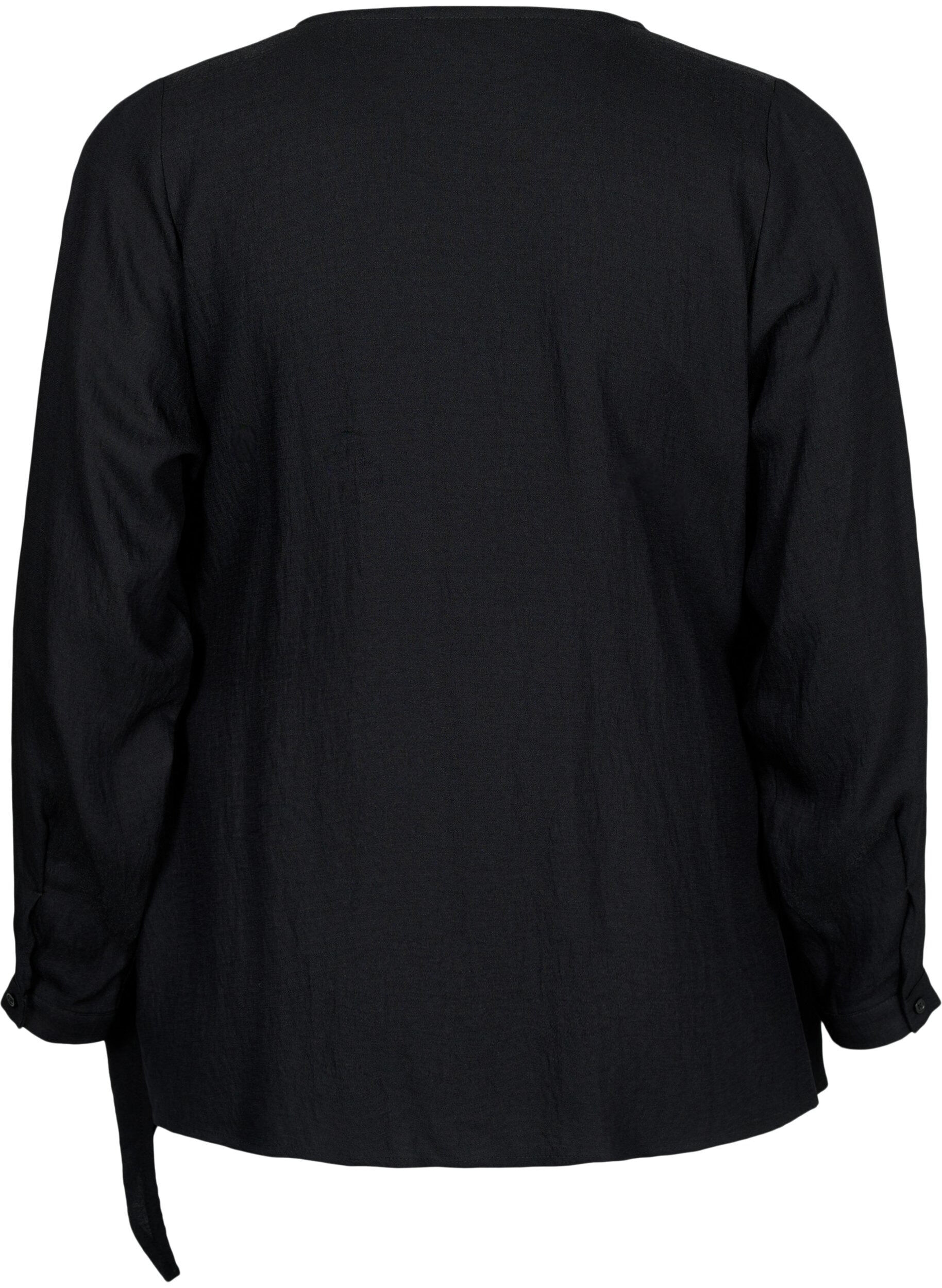Zizzi Blouse &agrave; manches longues en viscose avec un aspect enveloppant, Black, Packshot image number 1