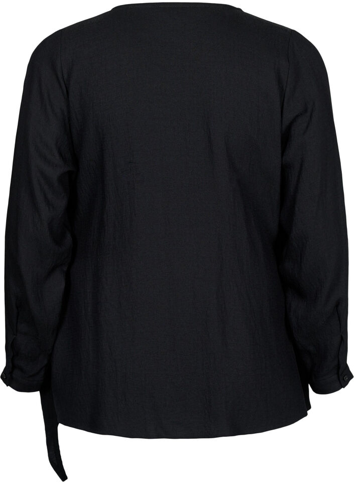 Blouse à manches longues en viscose avec un aspect enveloppant, Black, Packshot image number 1