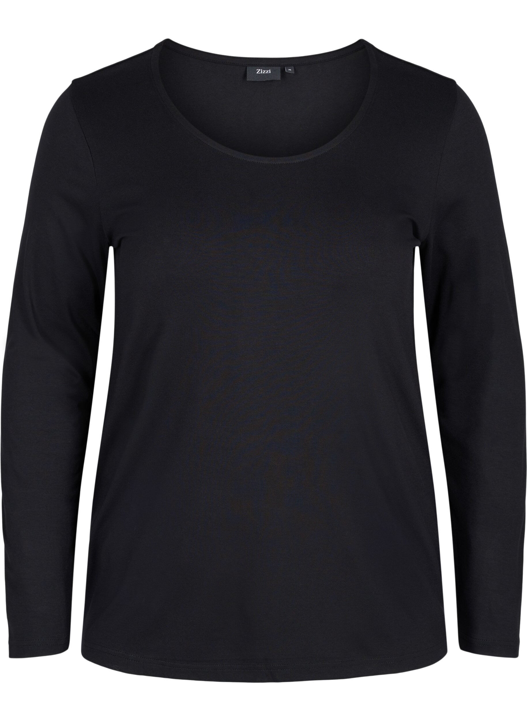 Zizzi Unifarbene Basic-Bluse aus Baumwolle, Solid Black, Packshot image number 0