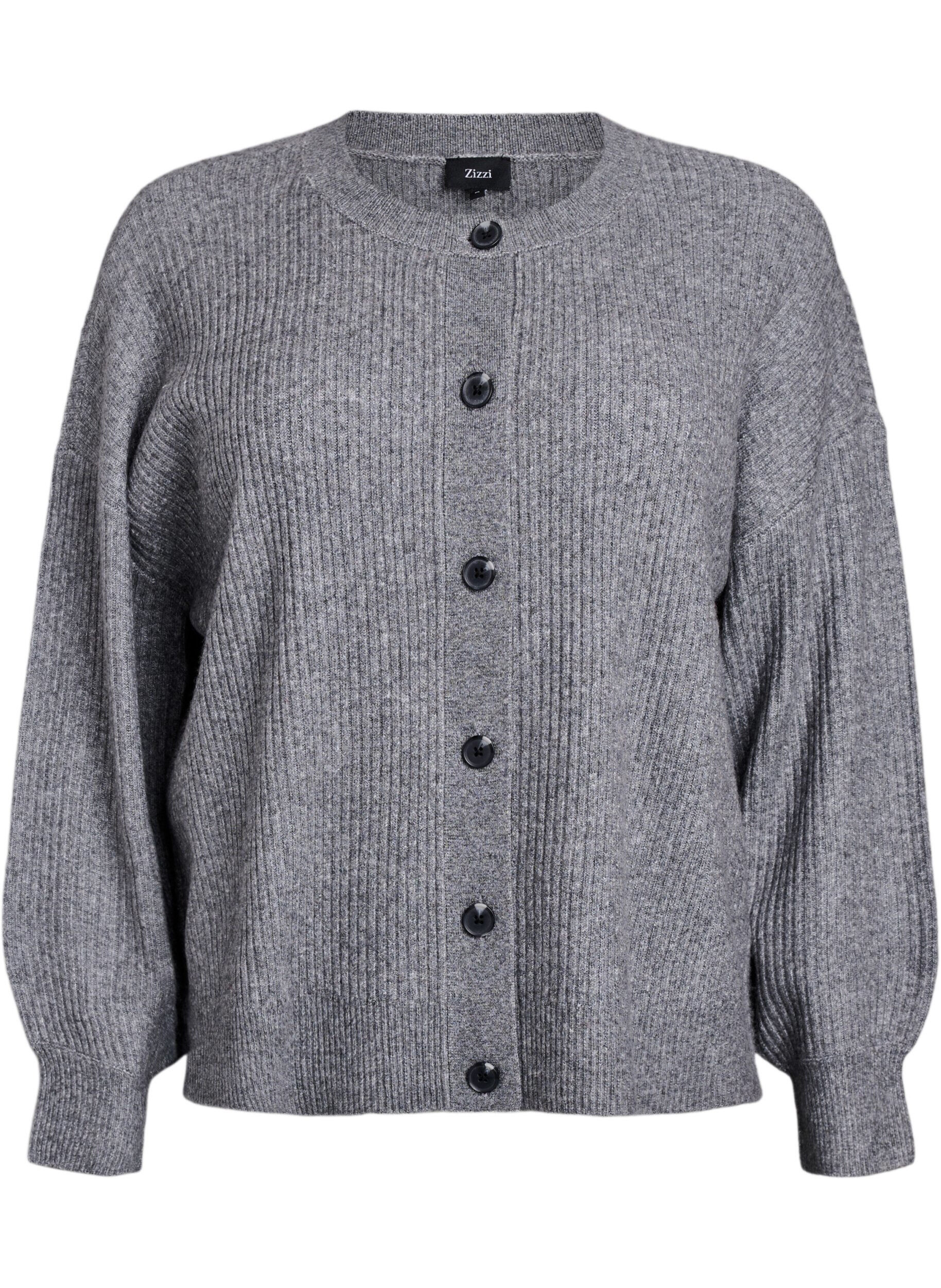 Zizzi Rippenstrick Strickjacke mit Kn&ouml;pfen, Grau, Packshot image number 0
