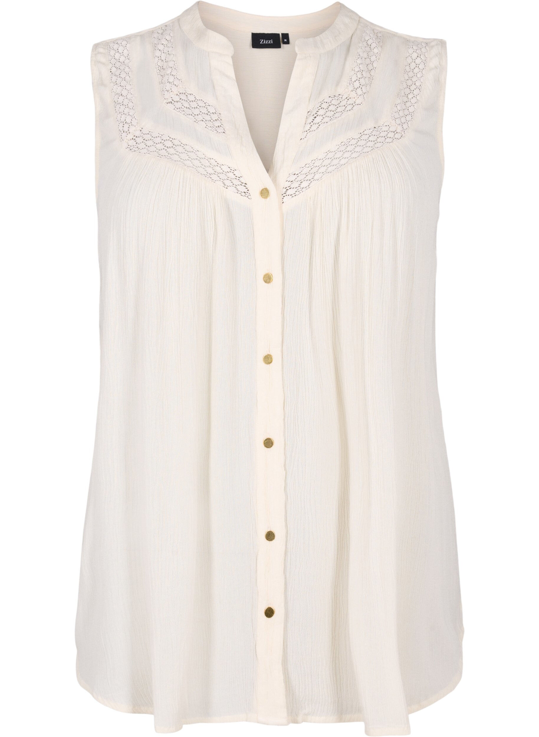 Zizzi &Auml;rmellose Bluse aus Viskose mit H&auml;keldetails, Bone White, Packshot image number 0