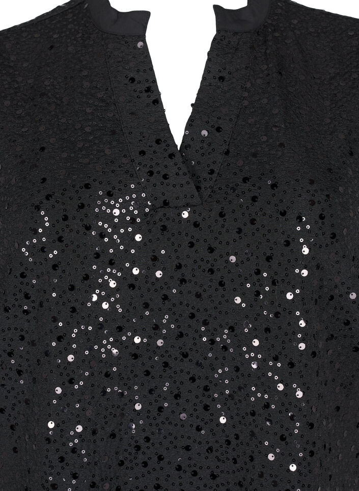 Paillettenkleid mit V-Ausschnitt und 3/4-Ärmeln, Black w. Bl. Sequins, Packshot image number 2