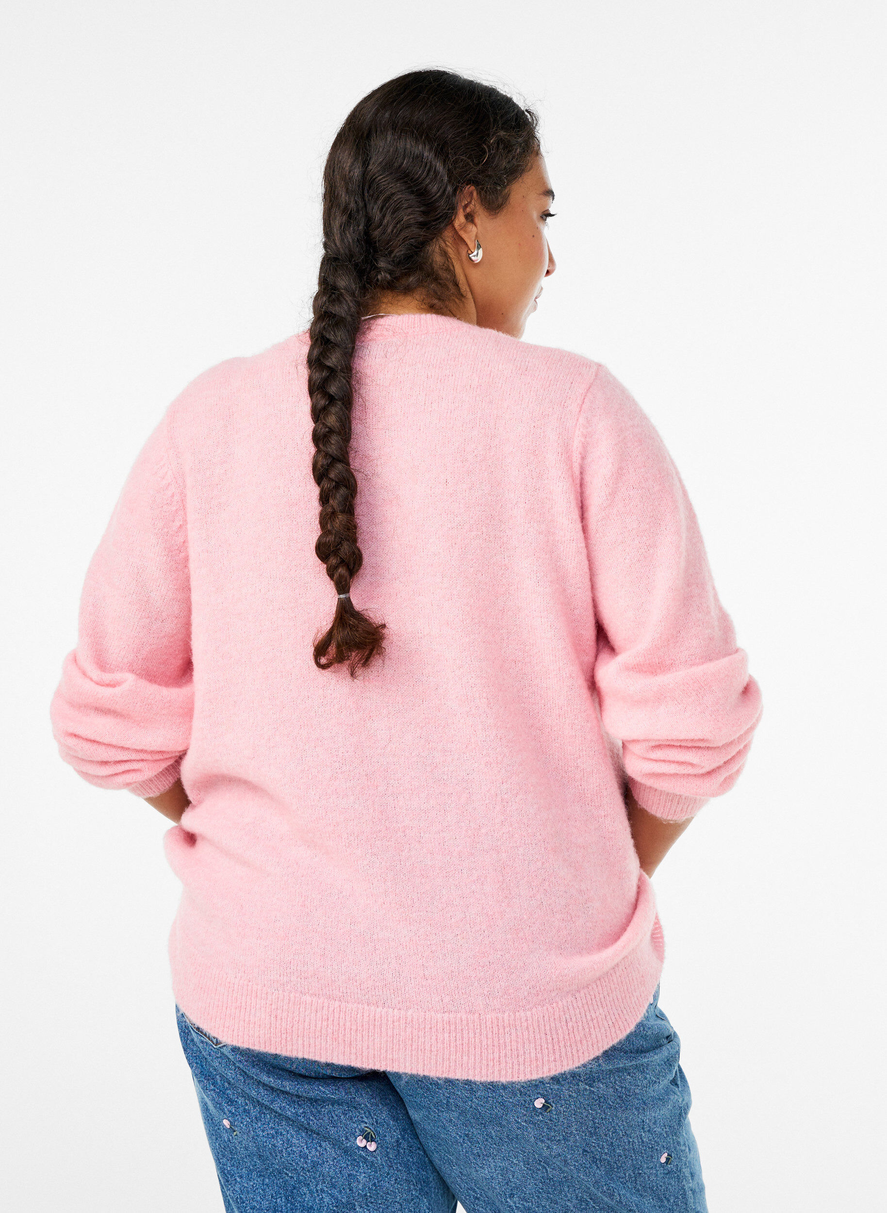 Zizzi Cardigan tricot&eacute; avec laine et boutons, Rose, Model image number 2