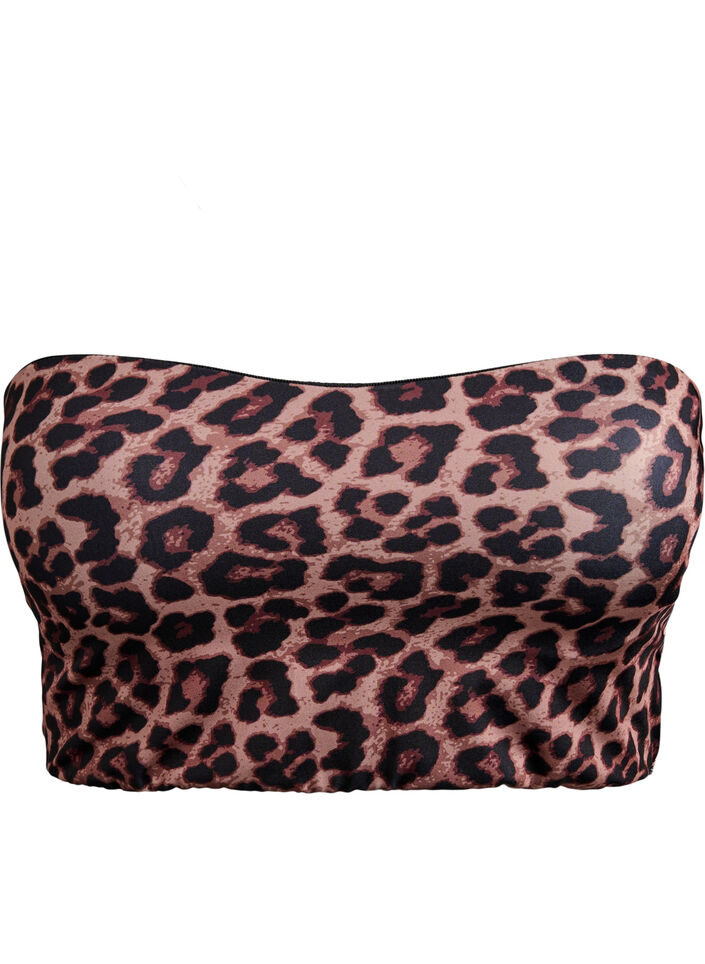 Bandeau-Bikinioberteil mit Leopardenmuster, Beige, Packshot image number 0