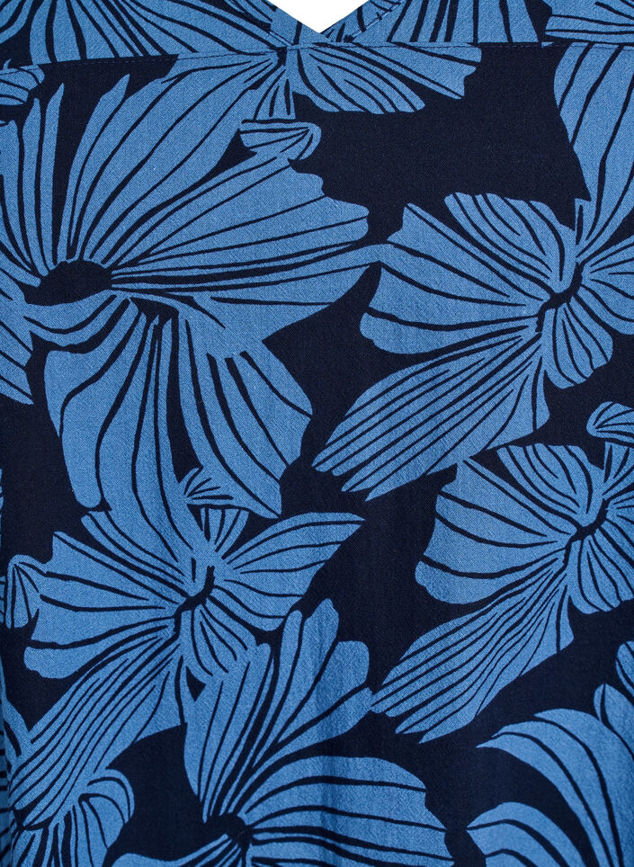 Kurzes A-Linien-Kleid mit floralem Print, Blau, Packshot image number 2