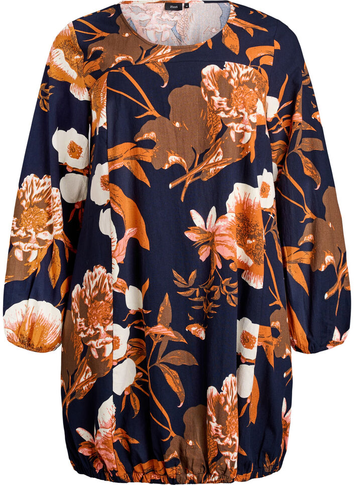 Robe courte en coton avec un ourlet &eacute;lastique et des manches longues, Noir, Packshot image number 0
