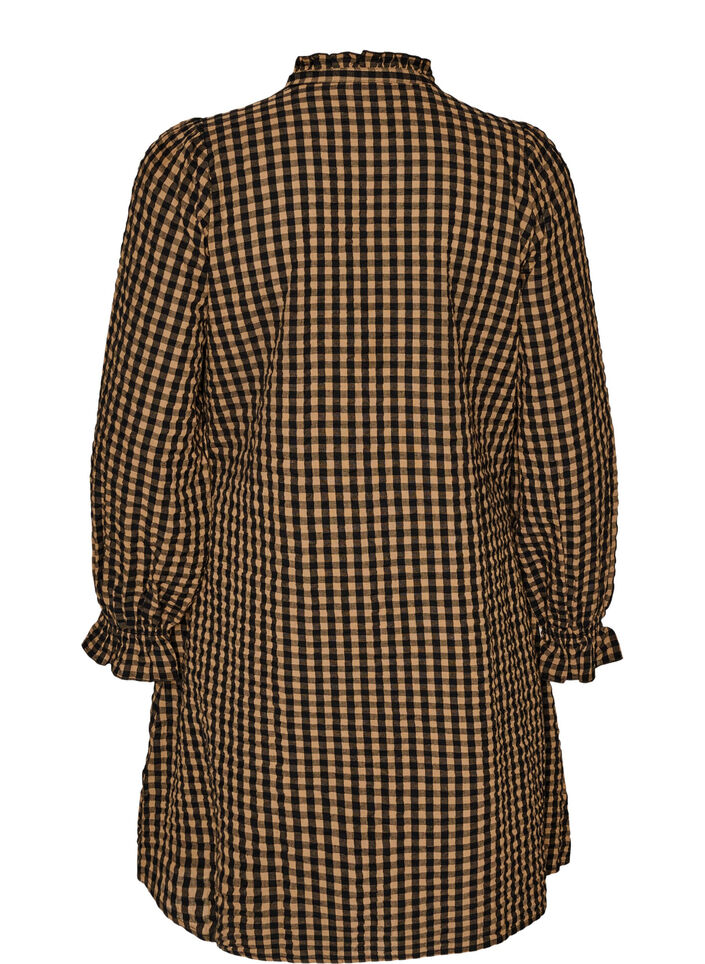 Robe &agrave; carreaux en coton avec volants, Marron, Packshot image number 1