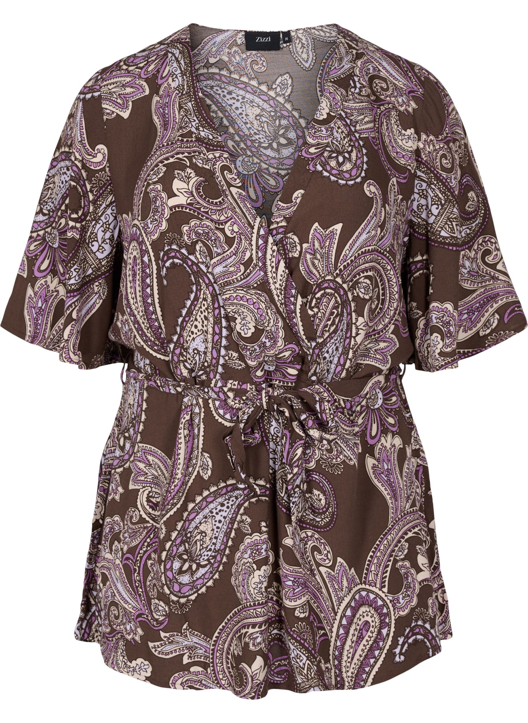 Zizzi Tunique en viscose imprim&eacute;e avec lien, Bracken Paisley, Packshot image number 0