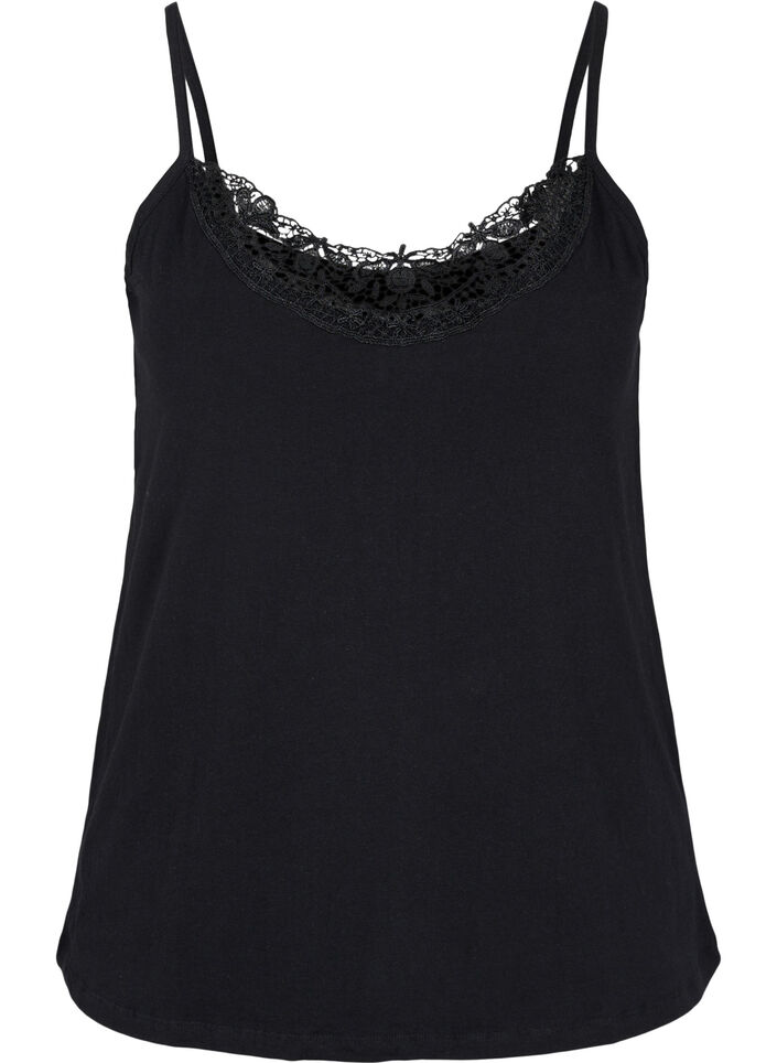 Chemise de nuit en coton avec bordure en dentelle, Black, Packshot image number 0