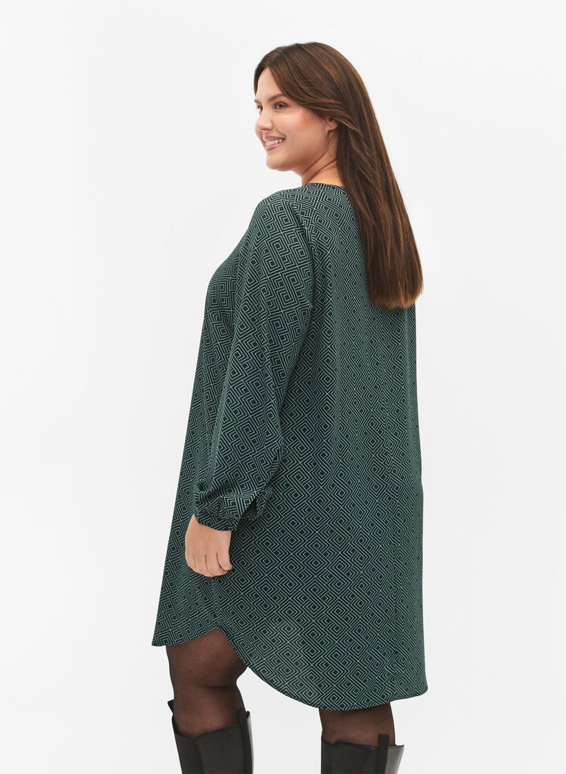 Kleid mit V-Ausschnitt und Aufdruck, Scarab Graphic AOP, Model image number 1