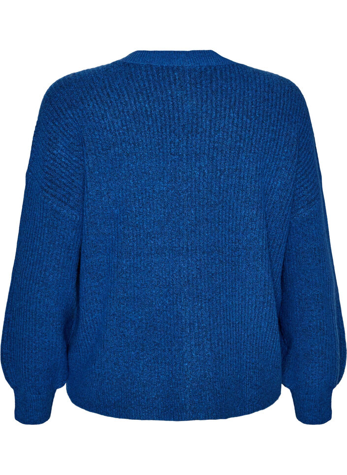 Rippenstrick Strickjacke mit Kn&ouml;pfen, Blau, Packshot image number 1