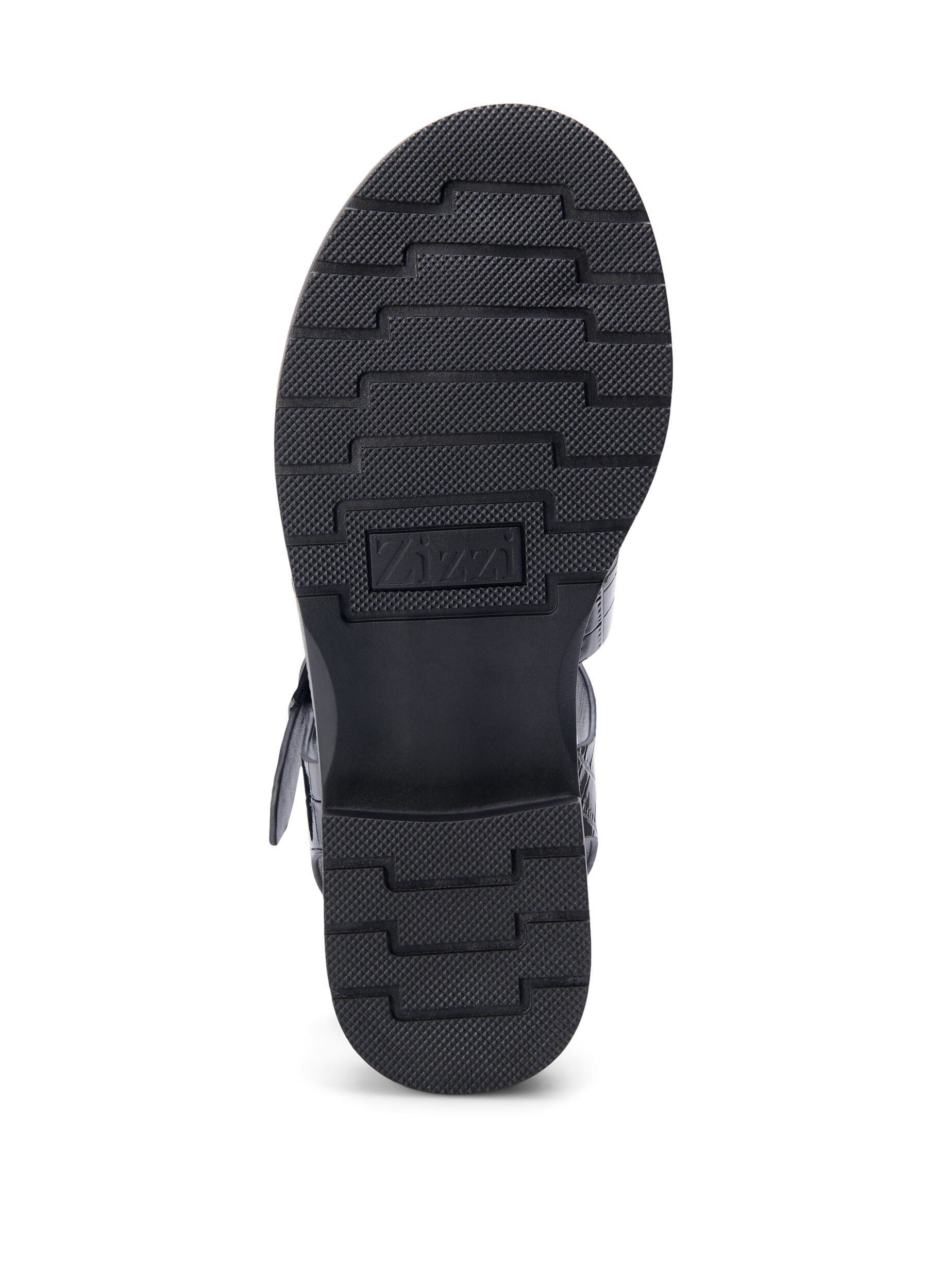 Zizzi Sandale large en cuir de crocodile brillant, Black, Packshot image number 5