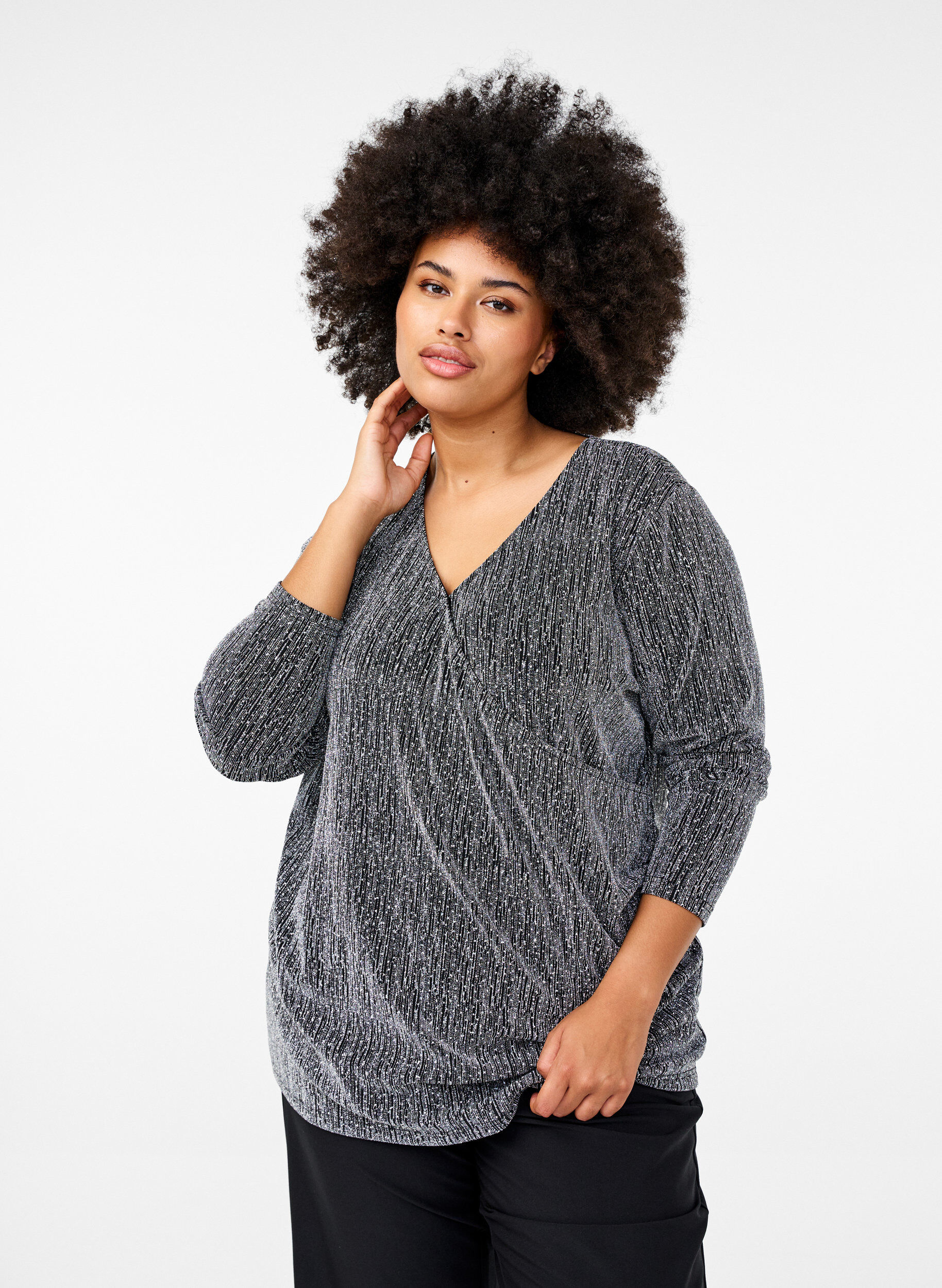 Top paillet&eacute; &agrave; effet kimono, Noir, Model