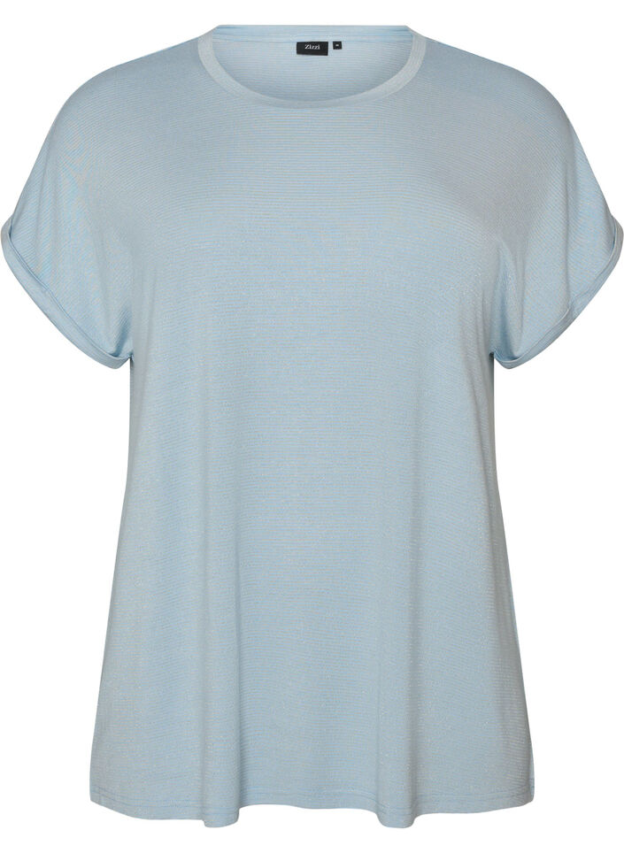 T-Shirt aus Viskose mit Glitzerstreifen, Blau, Packshot image number 0
