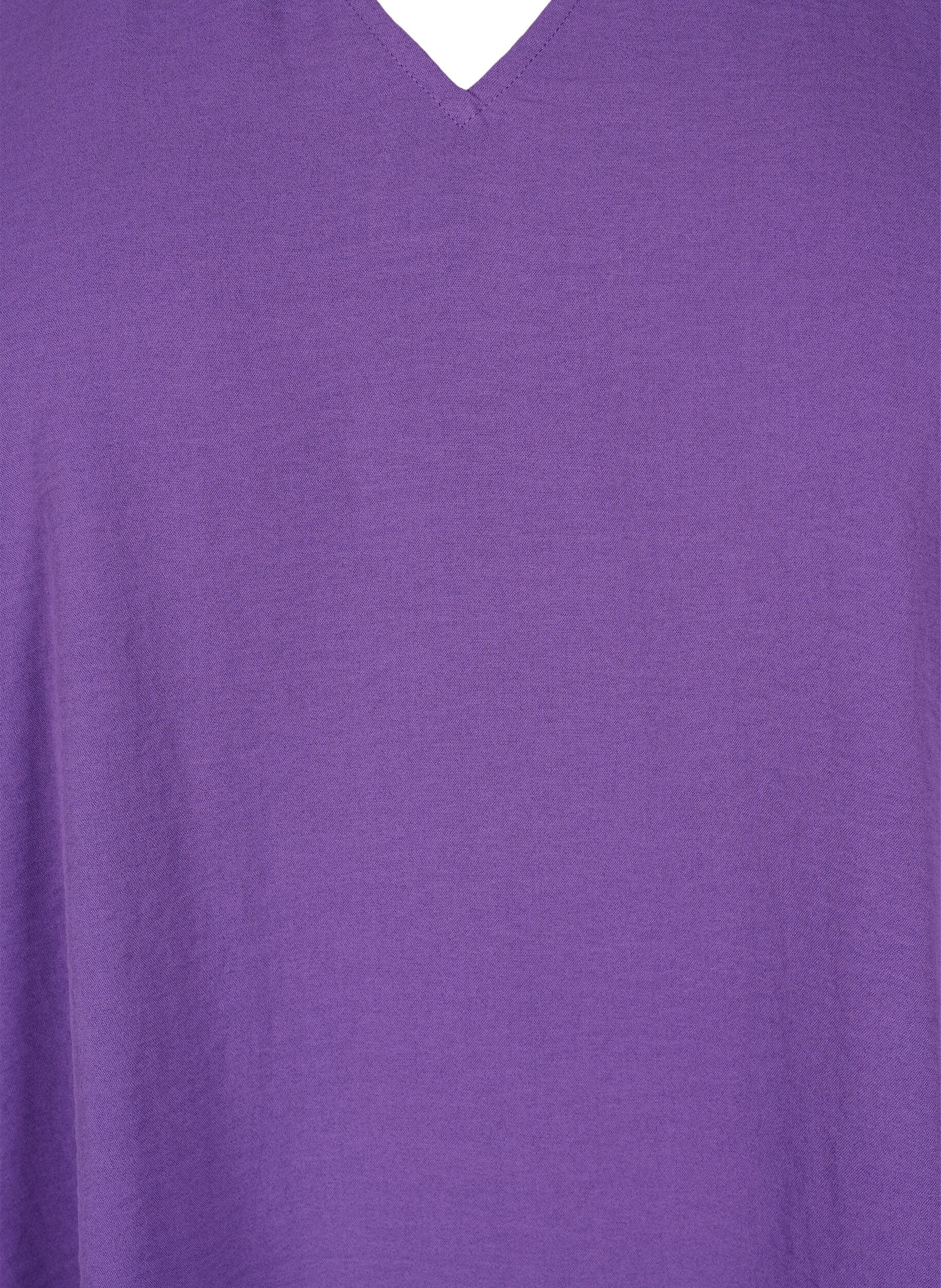 Zizzi V-Ausschnitt Bluse mit langen &Auml;rmeln, Pansy, Packshot image number 2