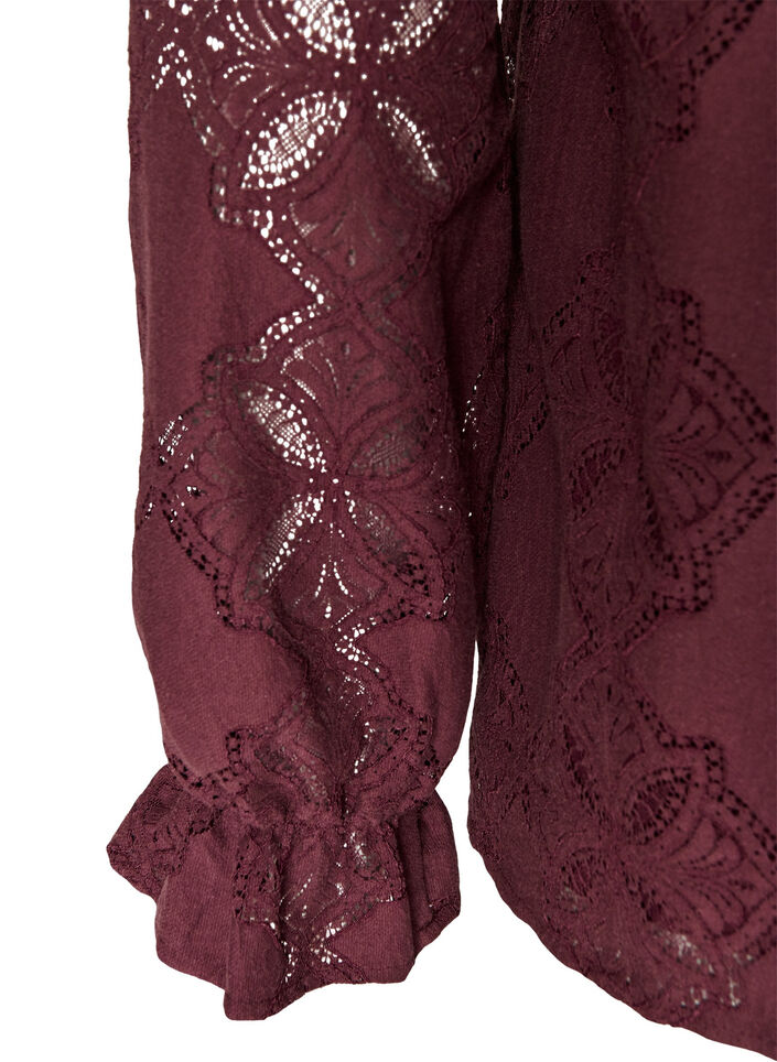 Blouse en dentelle &agrave; manches longues, Bordeaux fonc&eacute;, Packshot image number 3