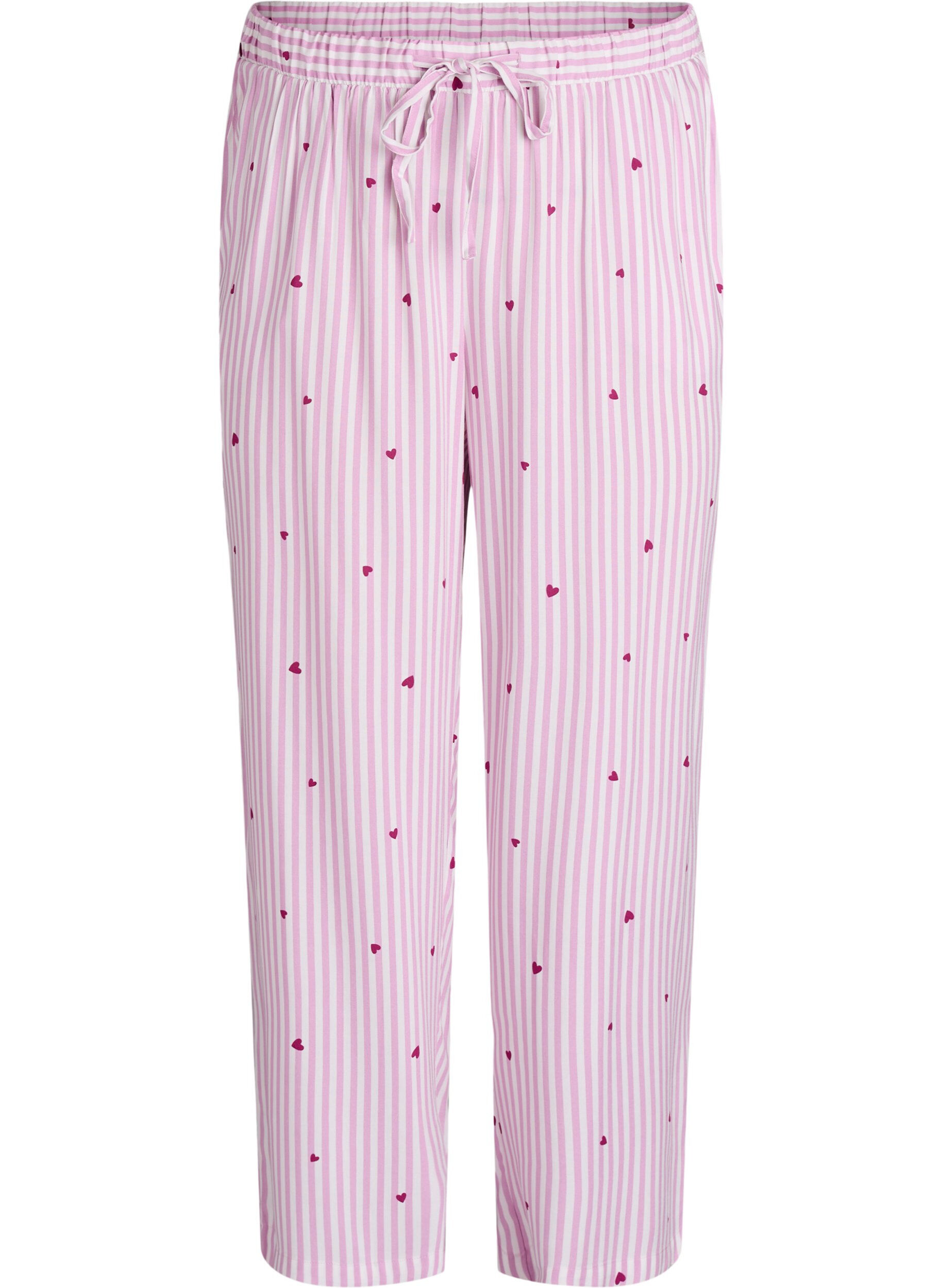 Zizzi Pantalon de nuit ample &agrave; rayures et c&oelig;urs, Rose, Packshot image number 0
