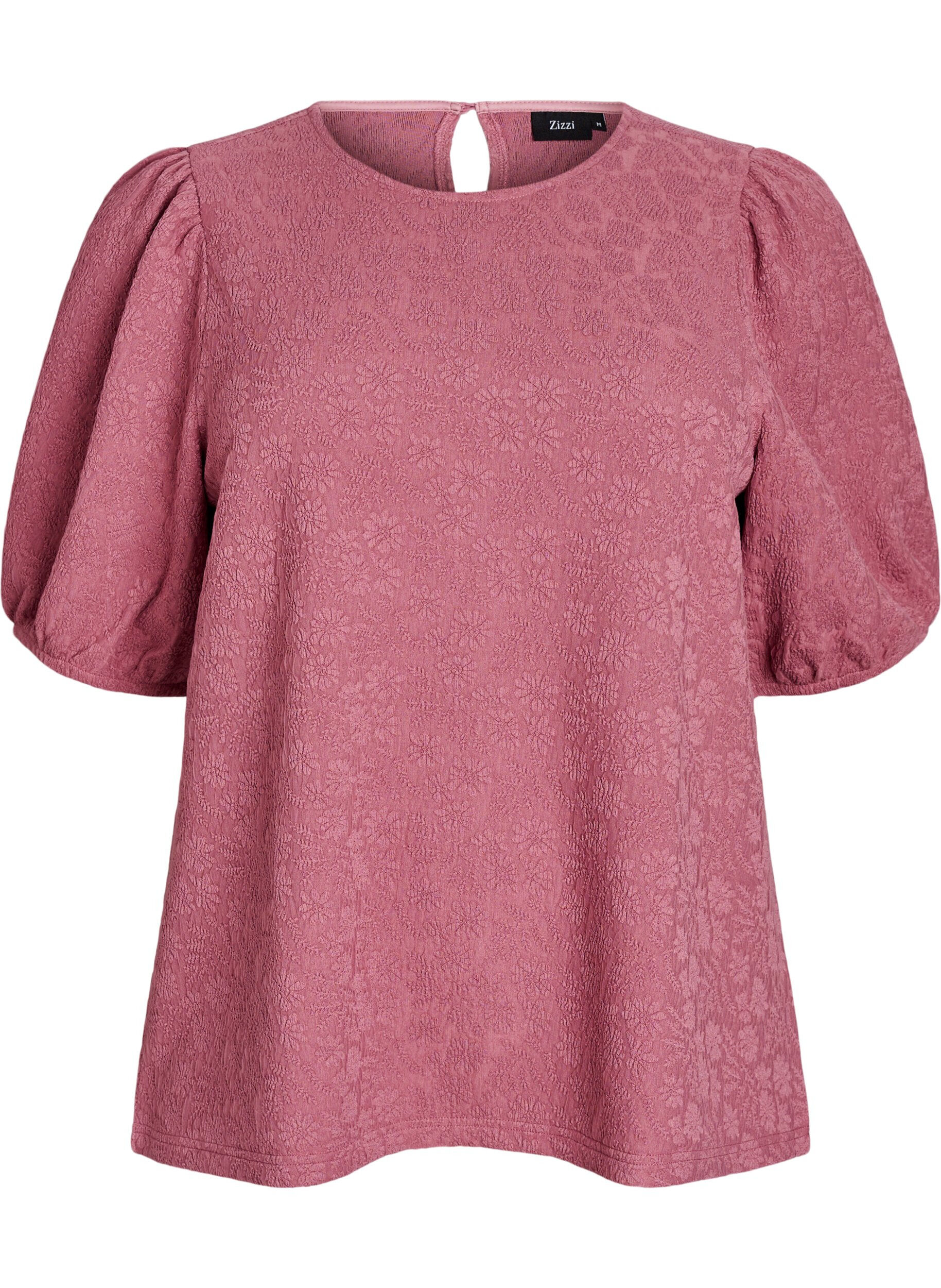 ZizziStrukturierte Bluse mit kurzen &Auml;rmeln, Rot, Packshot image number 0