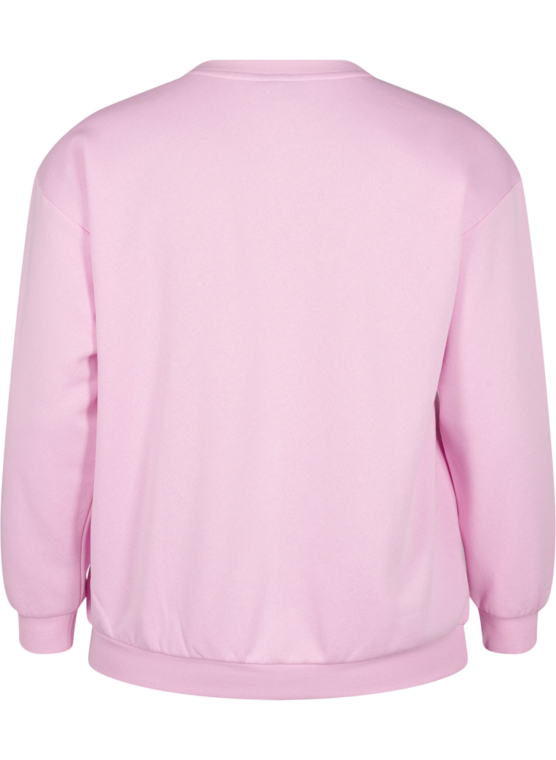 Zizzi Sweatshirt mit Frottee-Schriftzug, Pink, Packshot image number 1