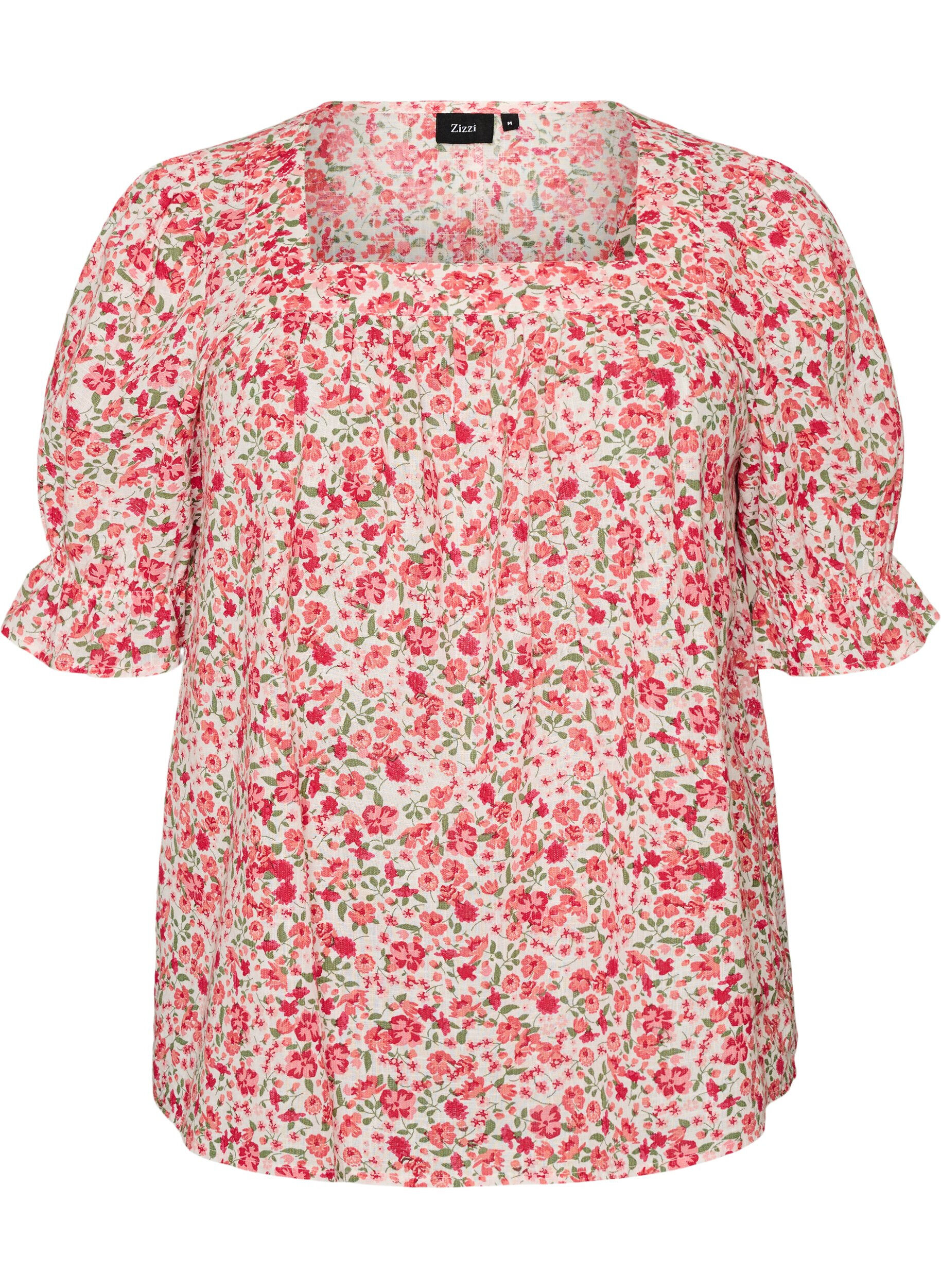 Blouse en coton avec encolure carr&eacute;e