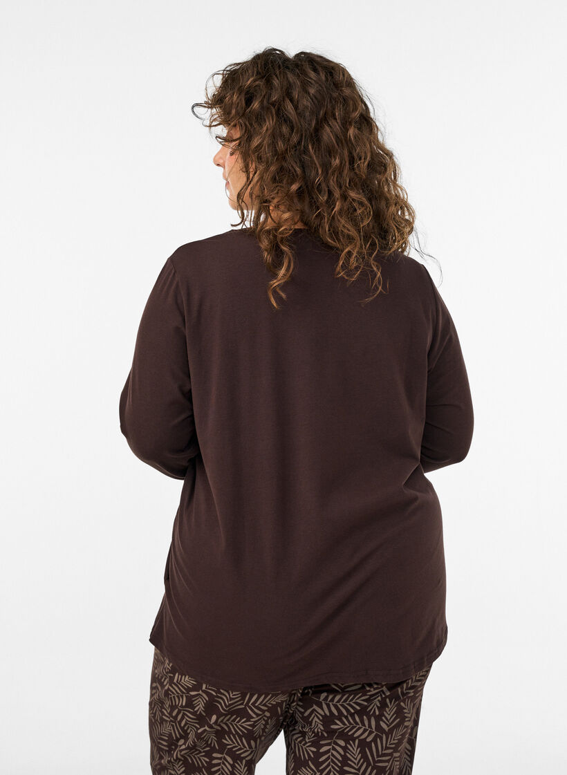 Haut de pyjama en coton &agrave; imprim&eacute; c&oelig;urs, Marron, Model image number 2