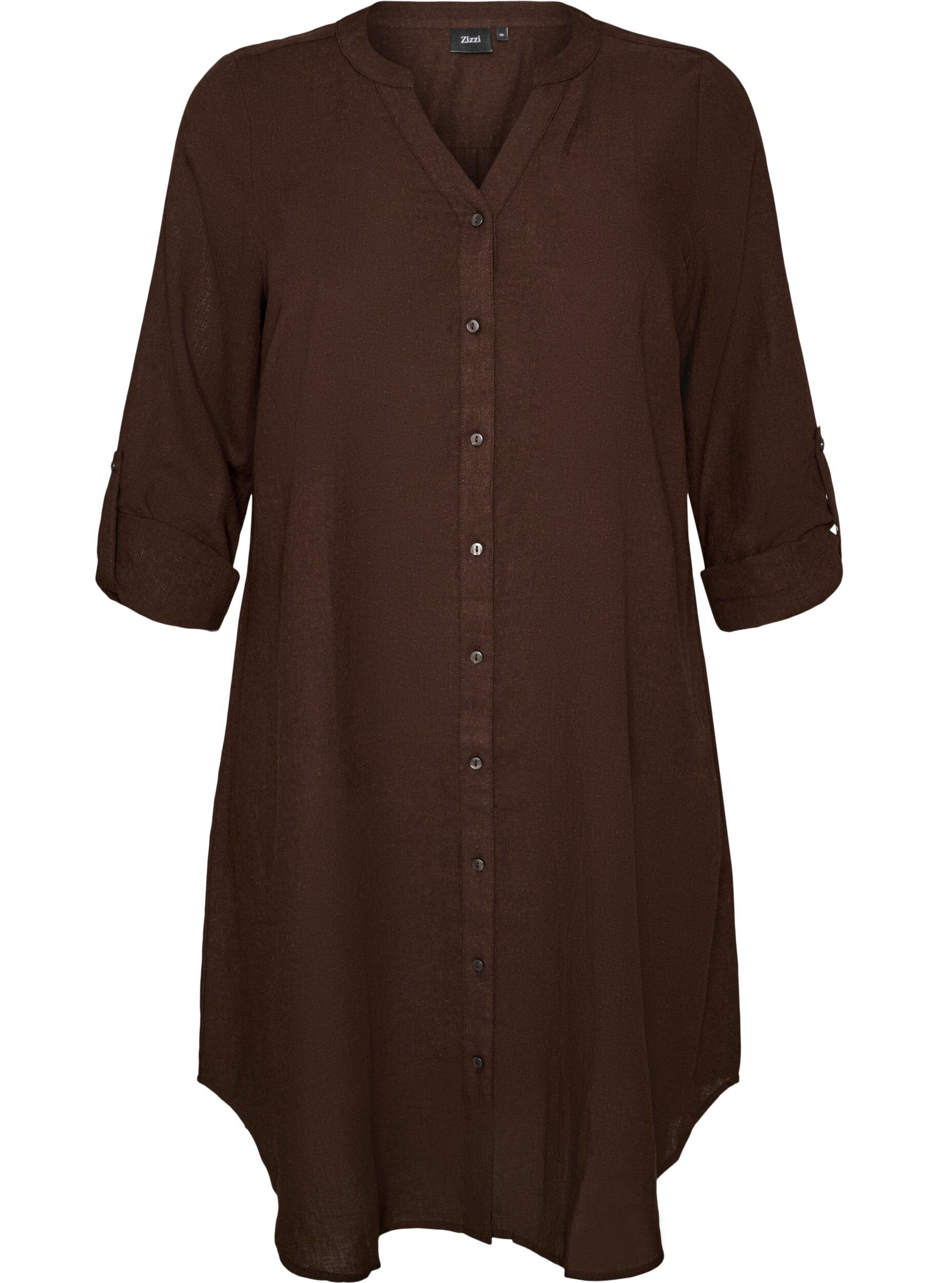 ZizziLange Bluse aus Leinen und Viskose, Braun, Packshot image number 0
