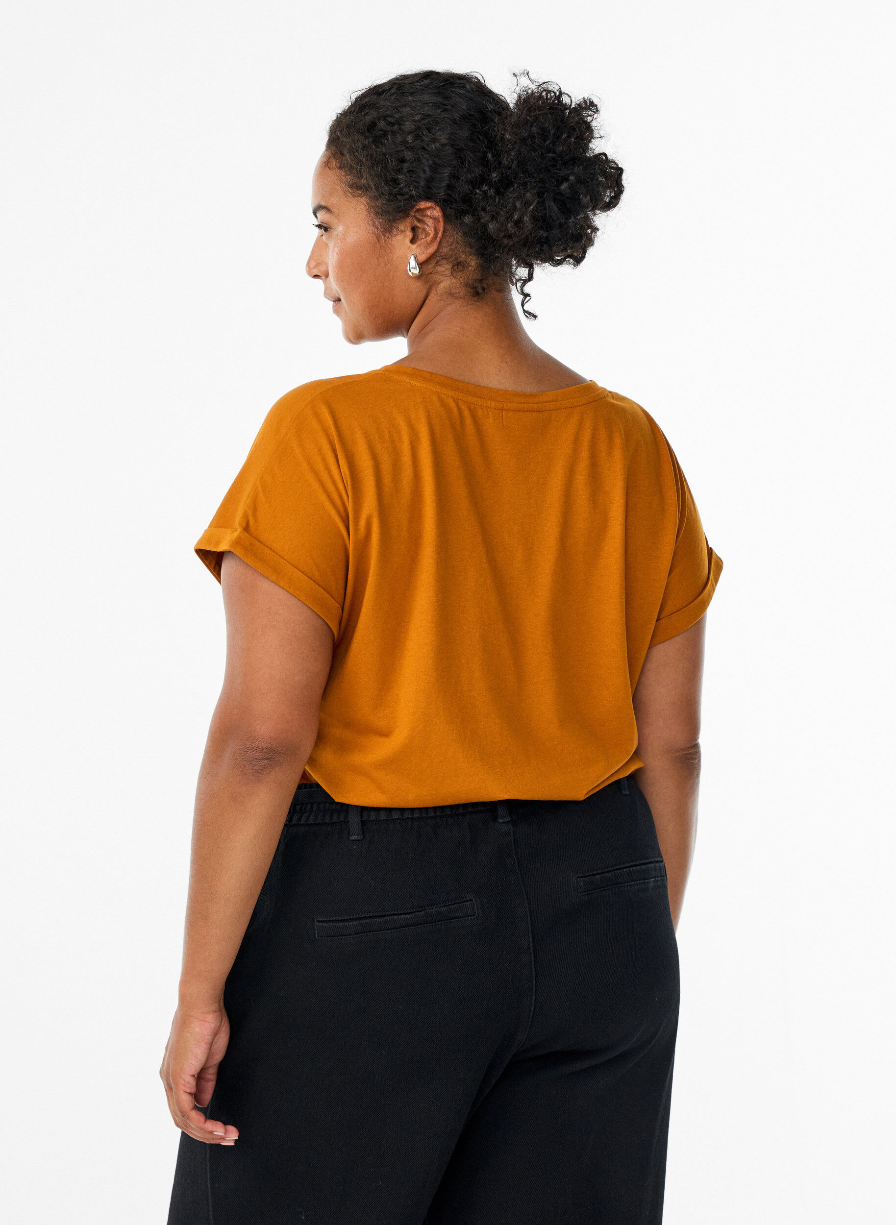 Zizzi Kurz&auml;rmeliges T-Shirt aus einer Baumwollmischung, Orange, Model image number 2