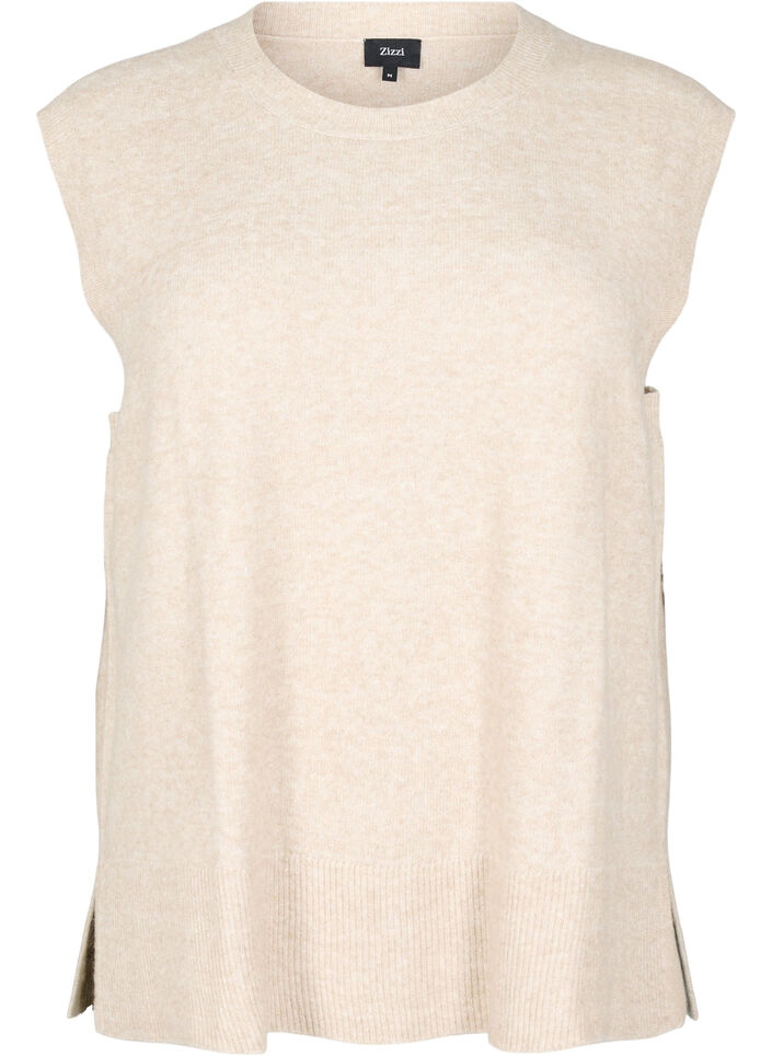 Strickweste mit Rippb&auml;ndern, Beige, Packshot image number 0
