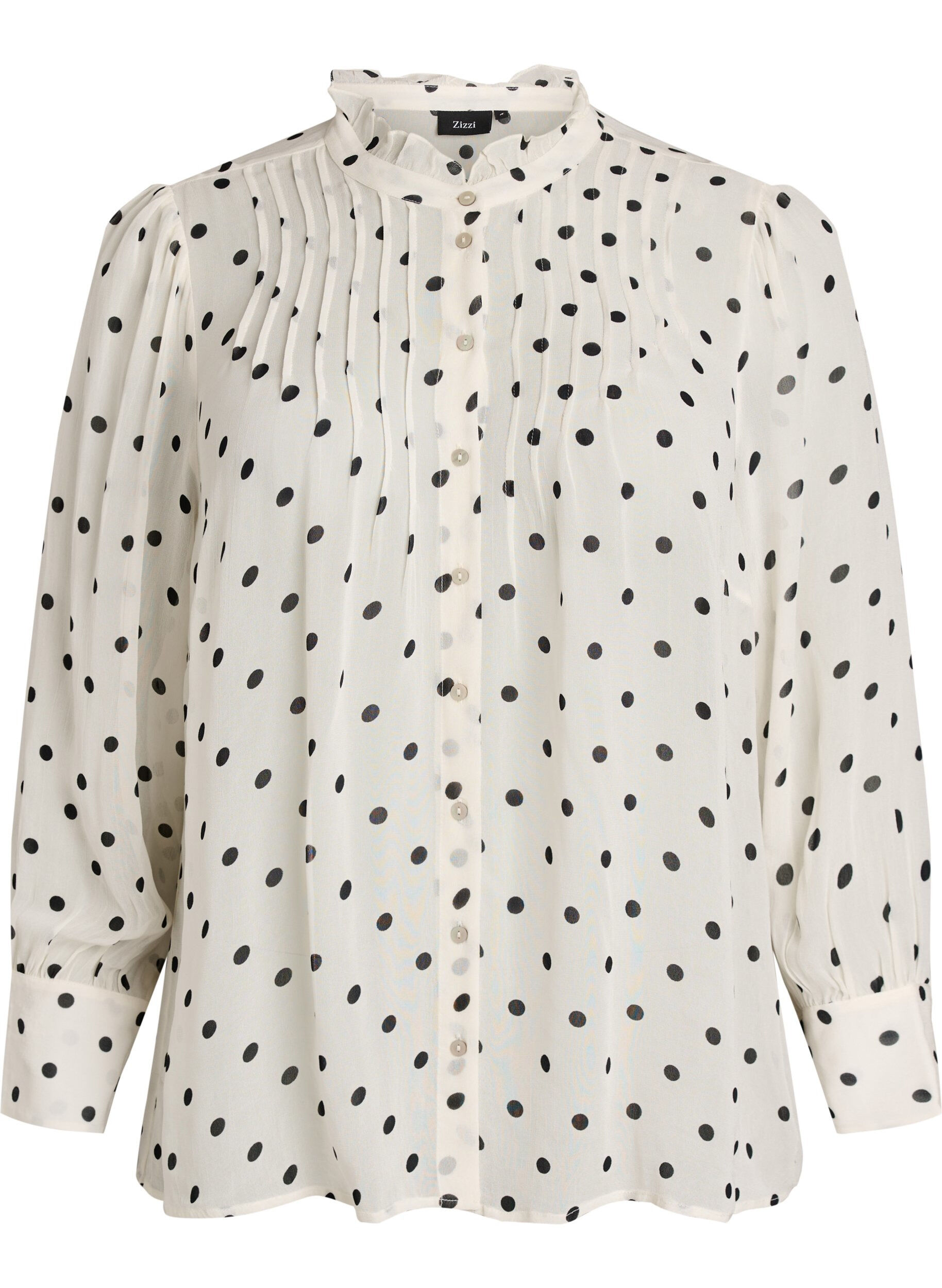 ZizziBlouse en viscose &agrave; col &agrave; volants, Blanc, Packshot image number 0