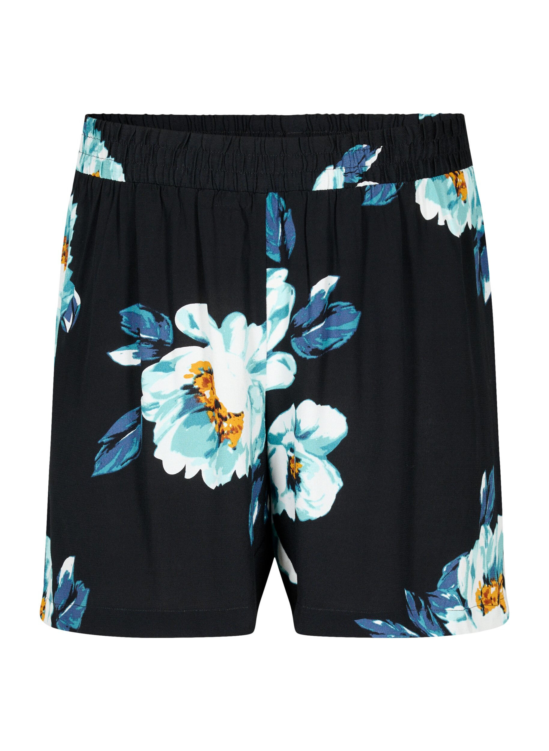 Zizzi Locker sitzende Shorts aus Viskose, Black Big Flower, Packshot image number 0