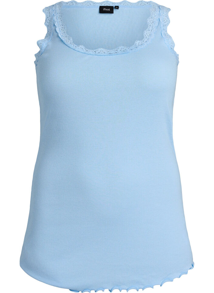 Top mit Spitzensaum, Blau, Packshot image number 0