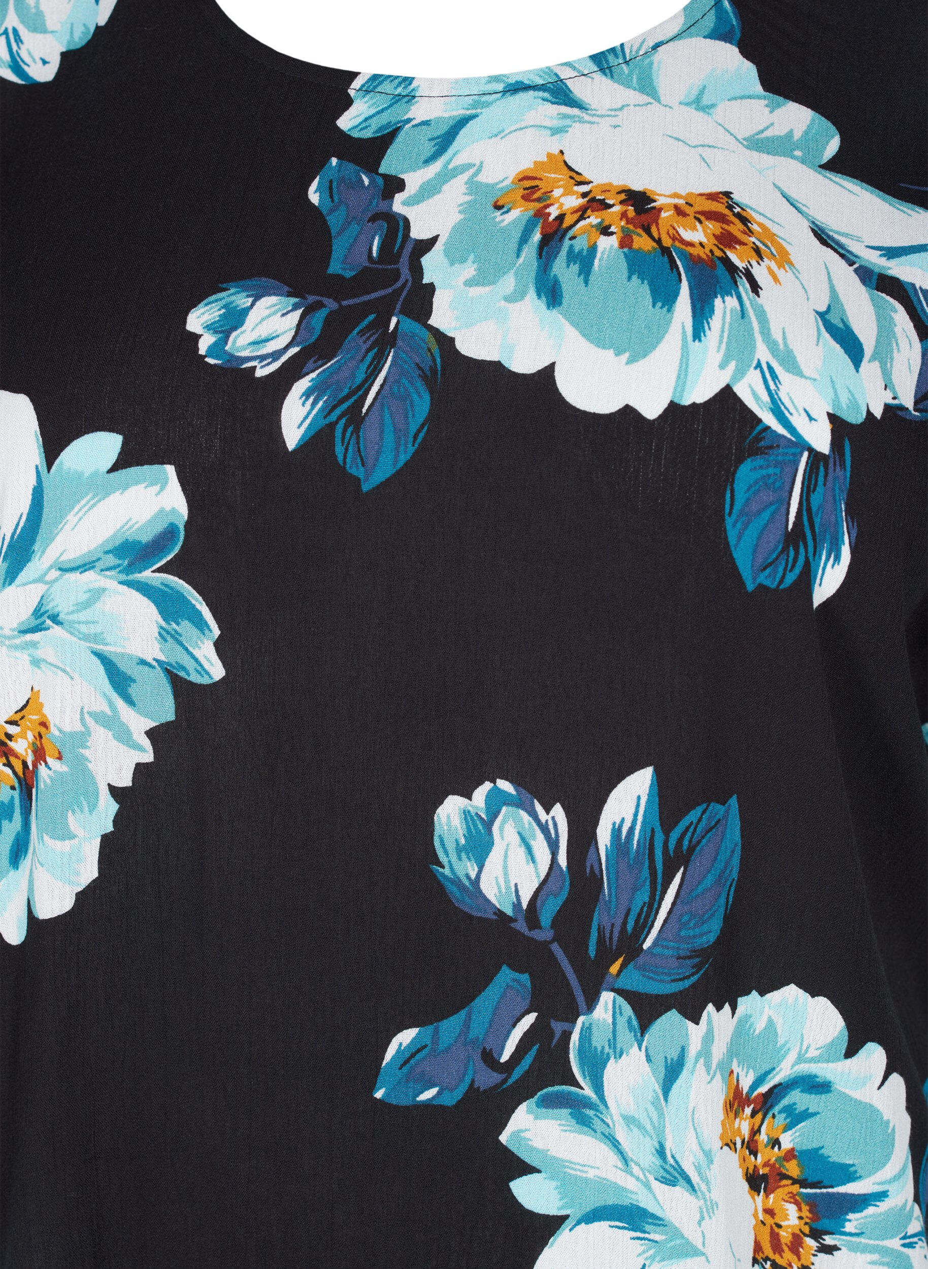 Zizzi Kurzarm Viskosebluse mit Blumenprint, Black Big Flower, Packshot image number 2