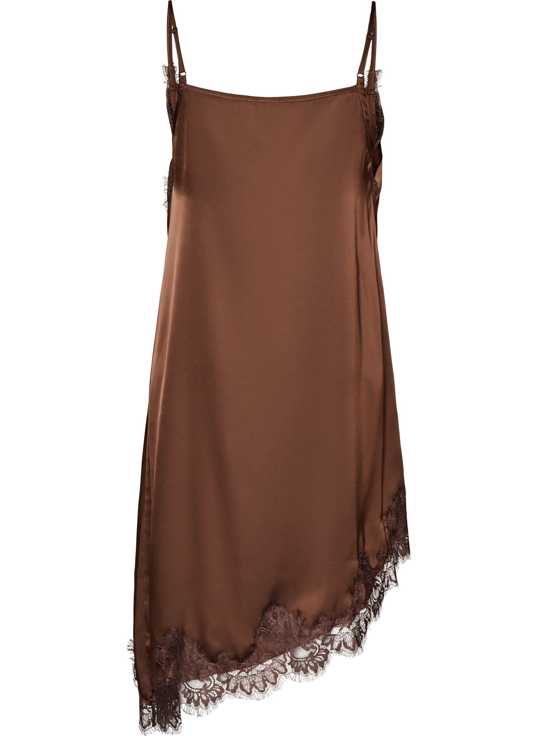 ZizziRobe en satin avec dentelle et ourlet asym&eacute;trique, Marron, Packshot image number 1