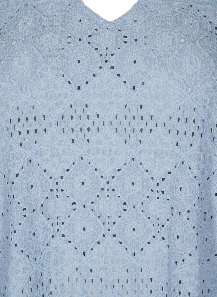 Robe courte avec col en V et motifs à trous, Cashmere Blue, Packshot image number 2