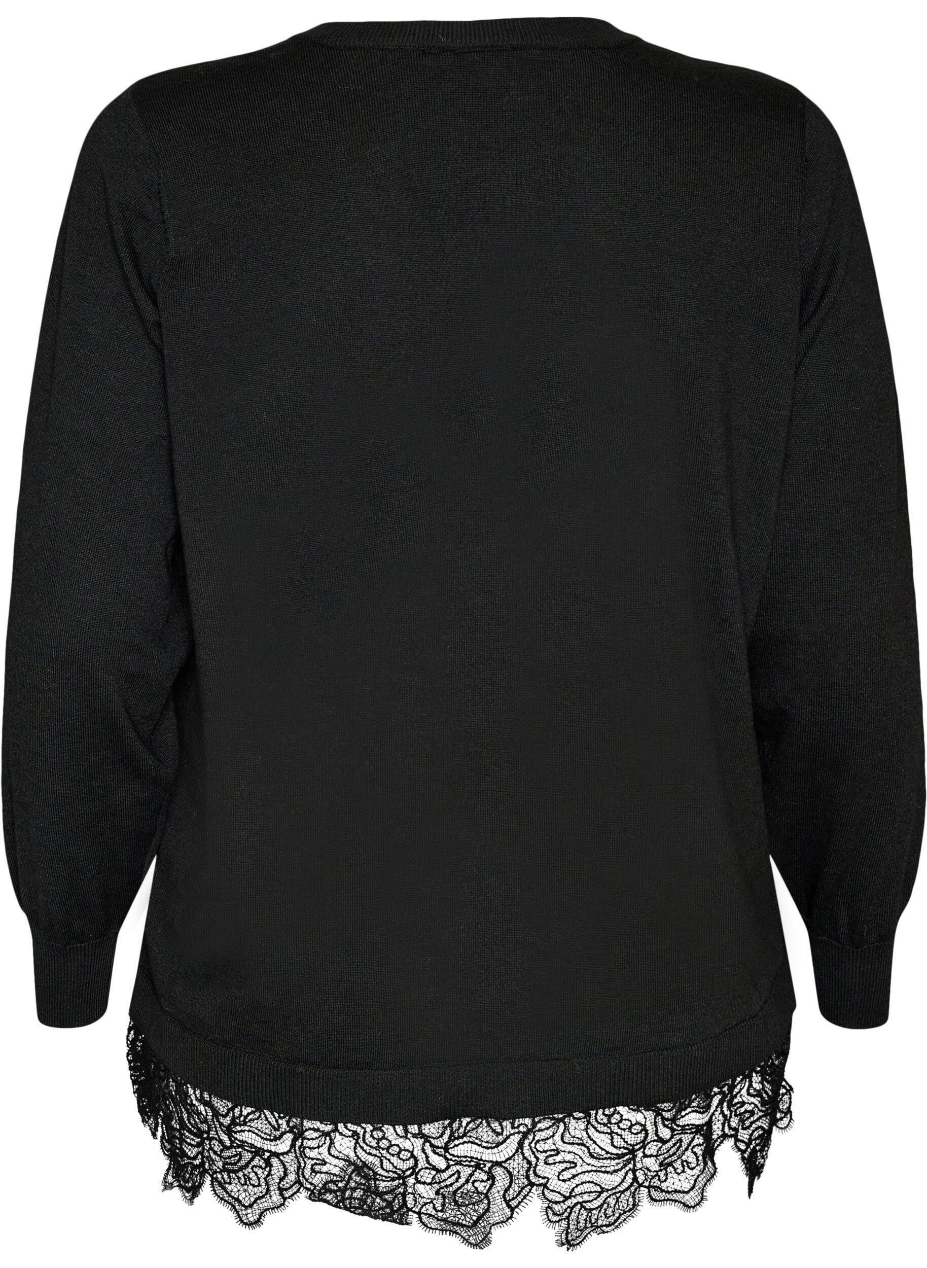 ZizziCardigan avec large ourlet en dentelle, Noir, Packshot image number 1