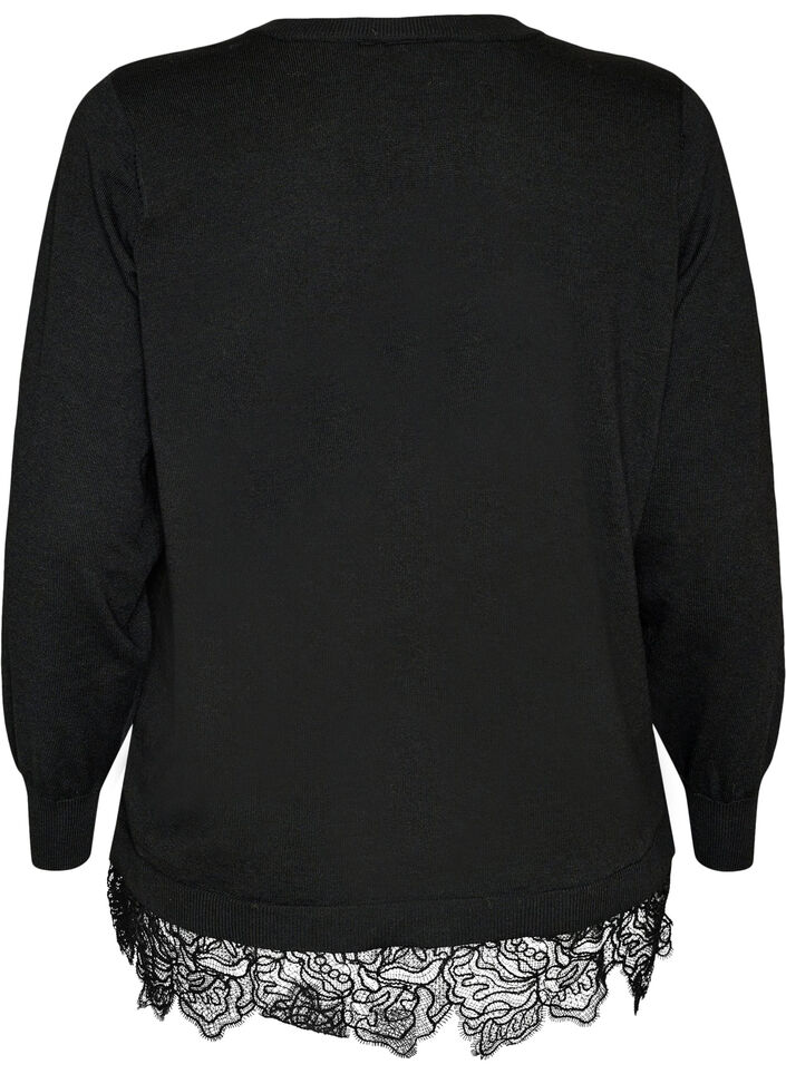 Cardigan avec large ourlet en dentelle, Noir, Packshot image number 1
