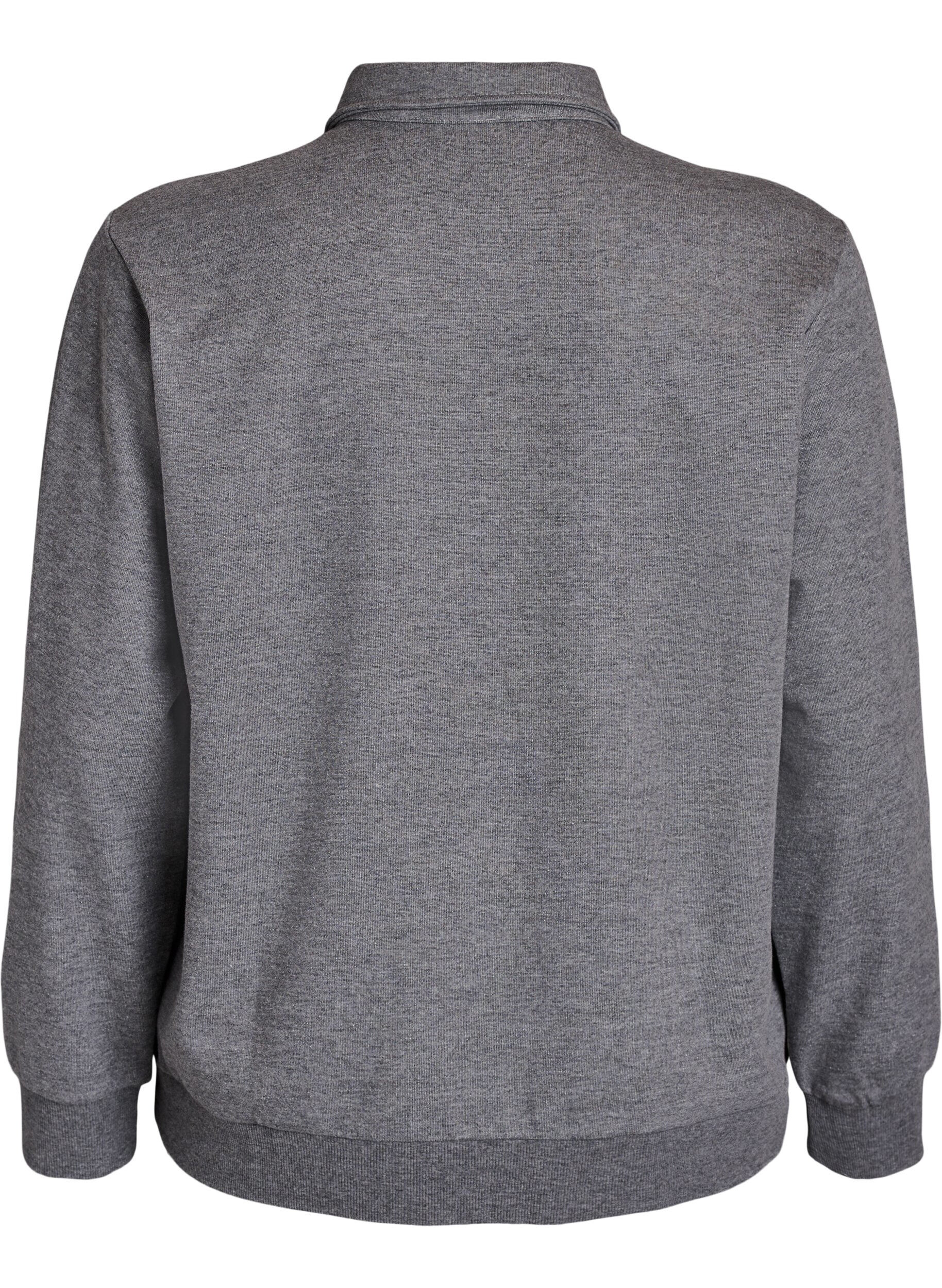 Zizzi Sweat-shirt polo avec boutons d&eacute;coratifs, Gris, Packshot image number 1