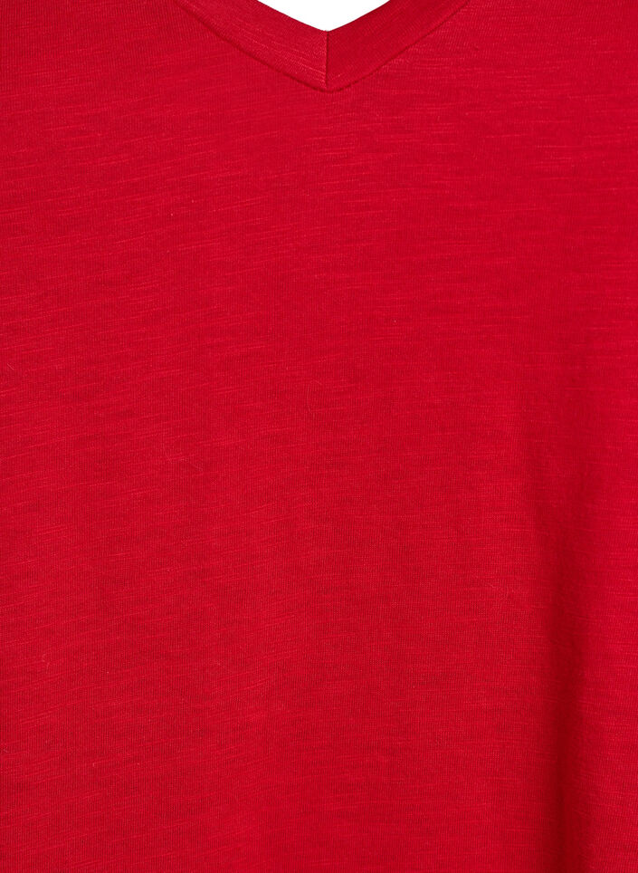 Kurz&auml;rmliges Basic-T-Shirt mit V-Ausschnitt, Rot, Packshot image number 2