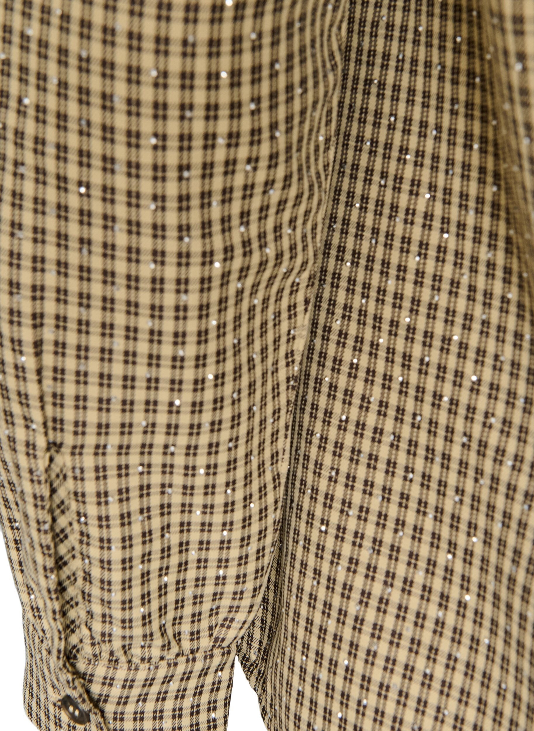 ZizziBluse mit kleinem Karomuster und Strasssteinen, Braun, Packshot image number 3